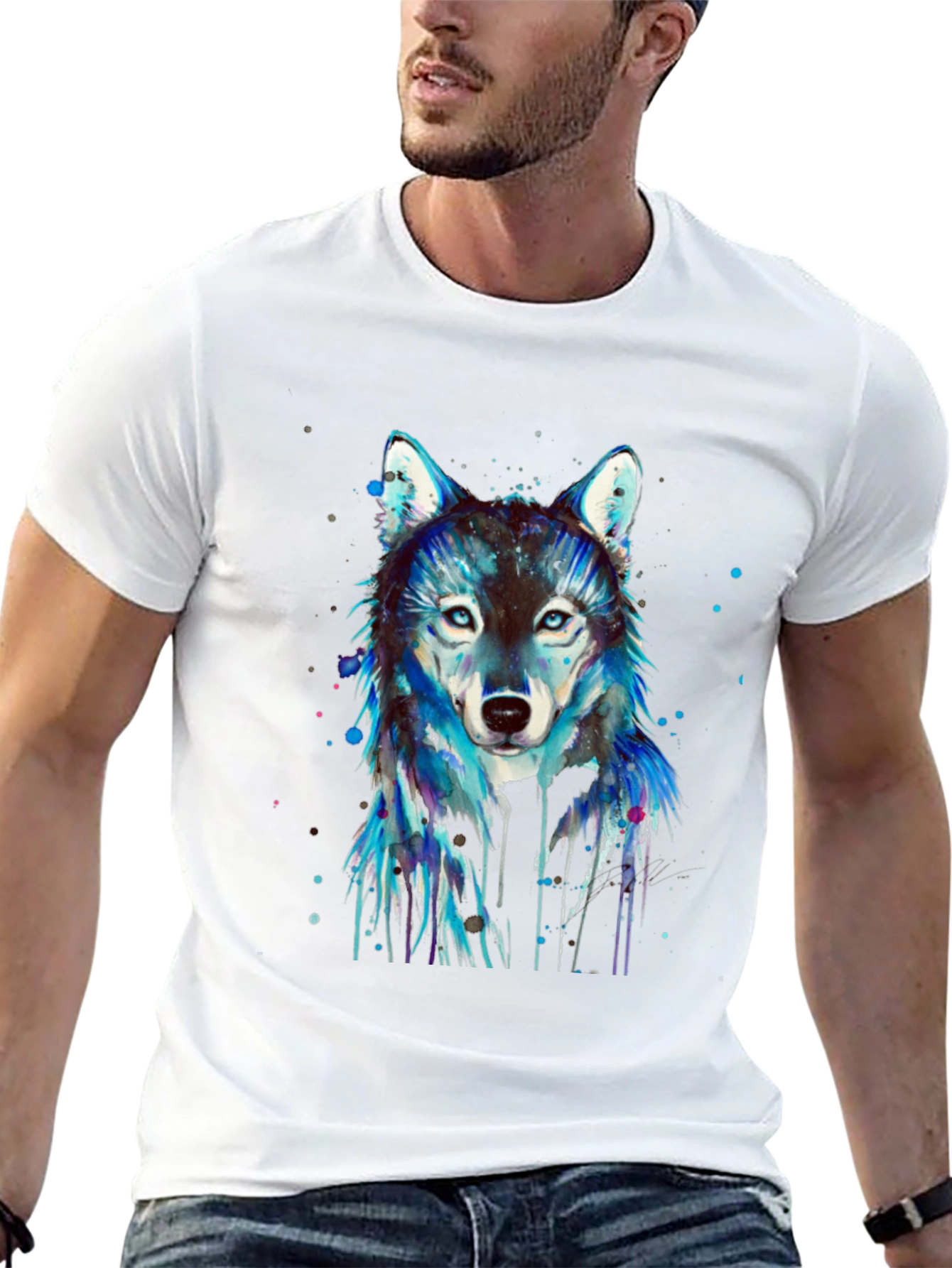 Black Wolf Graphic Print Men's Black T-Shirt view 13