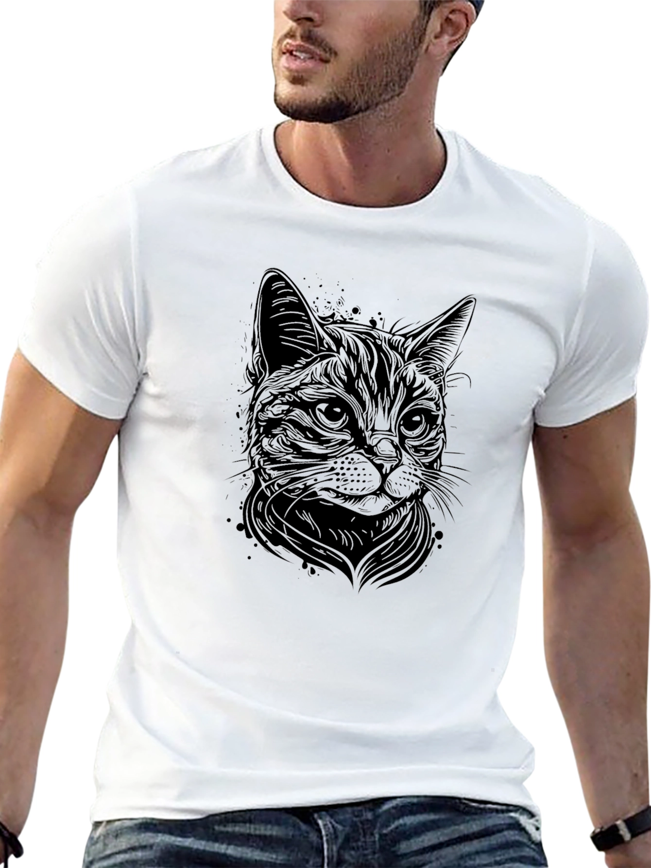 Black Black Cat Graphic T-Shirt - Men's Crew Neck view 13