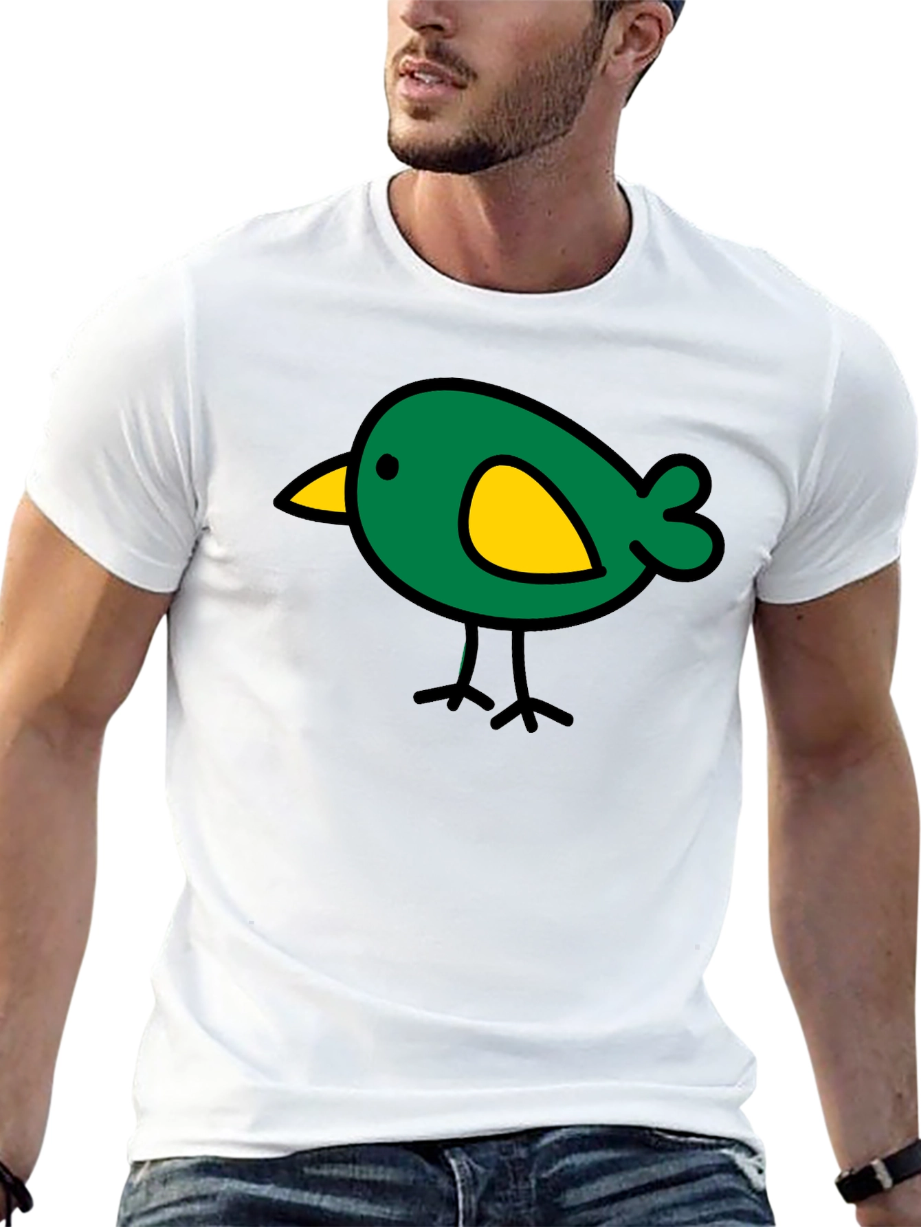 Black Cute Bird Graphic Tee - Black Cotton Casual T-Shirt view 13