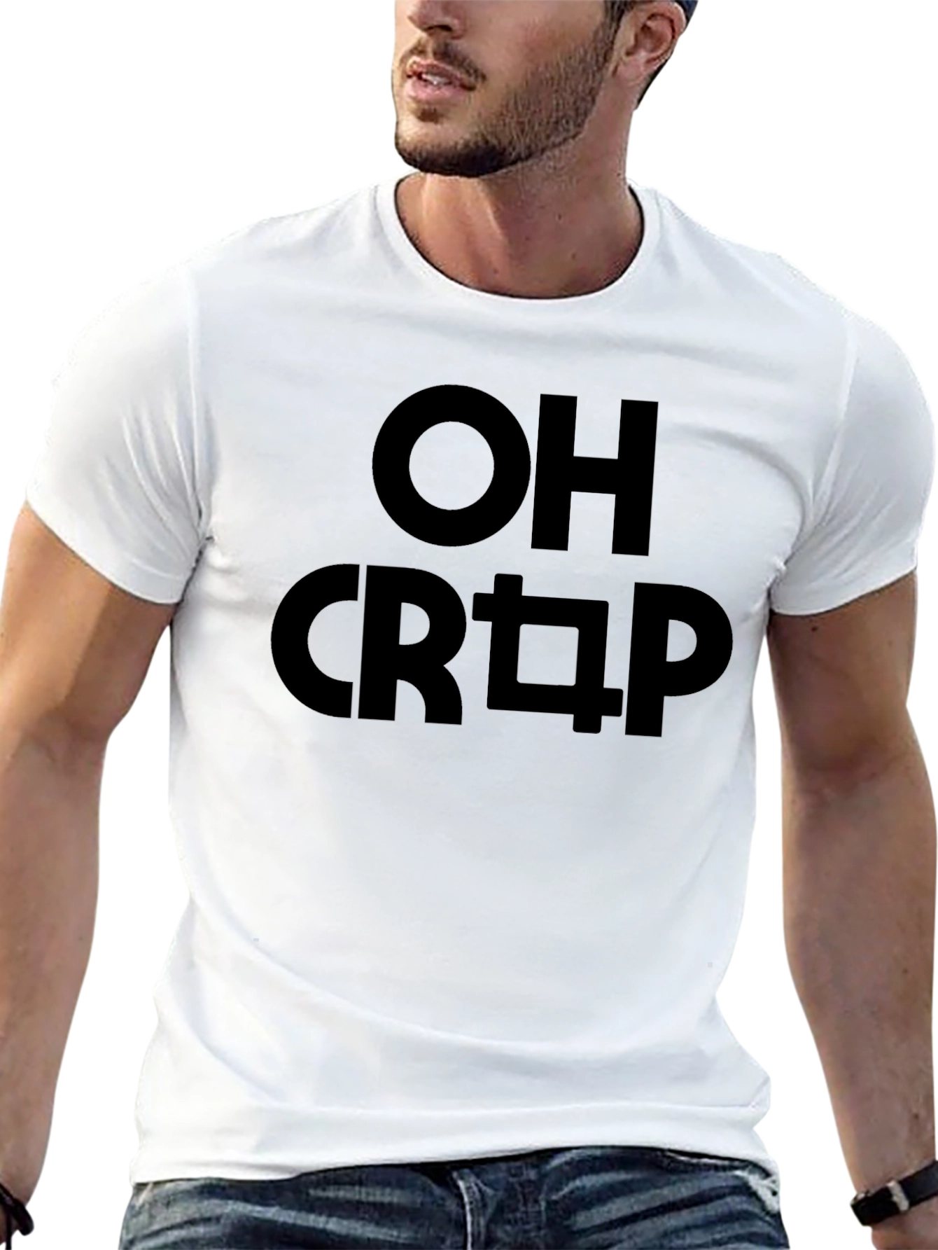 Black OH CRAP Funny Graphic Tee - Black Cotton T-Shirt view 13