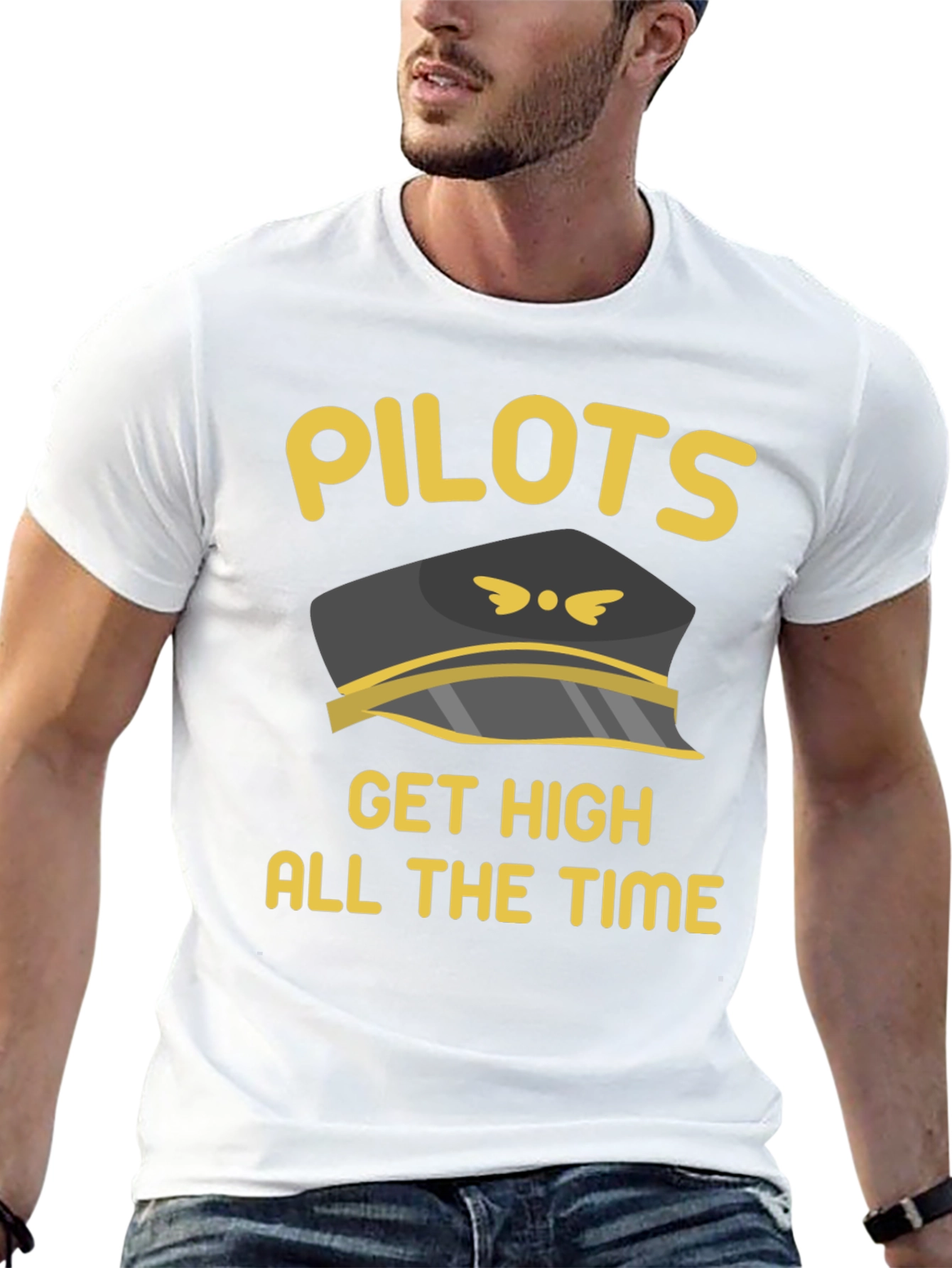 Black Pilots Get High T-Shirt Black Crew Neck Novelty Graphic Tee view 13