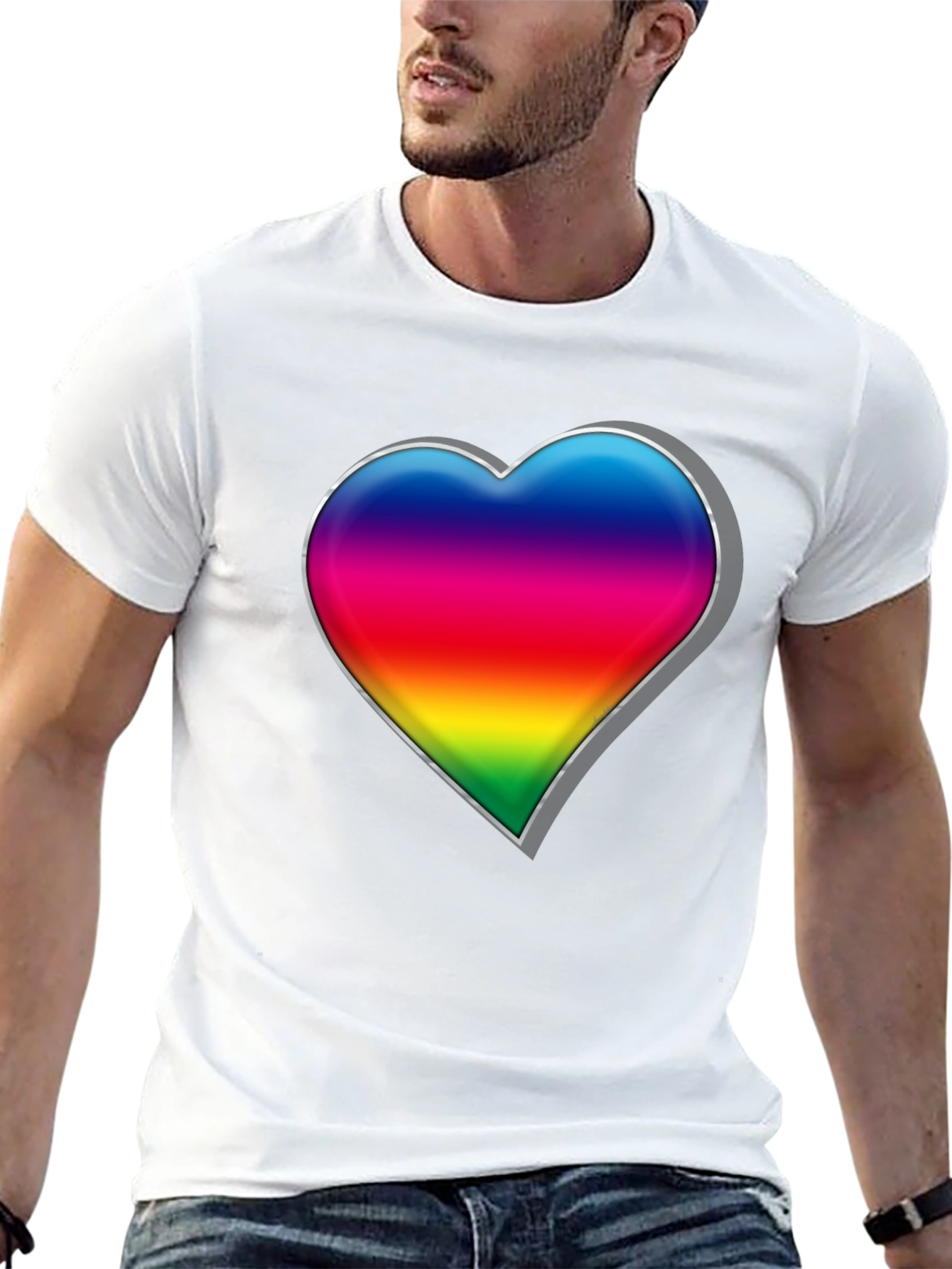 Black Rainbow Heart Graphic Tee - Black Cotton Blend Shirt view 13