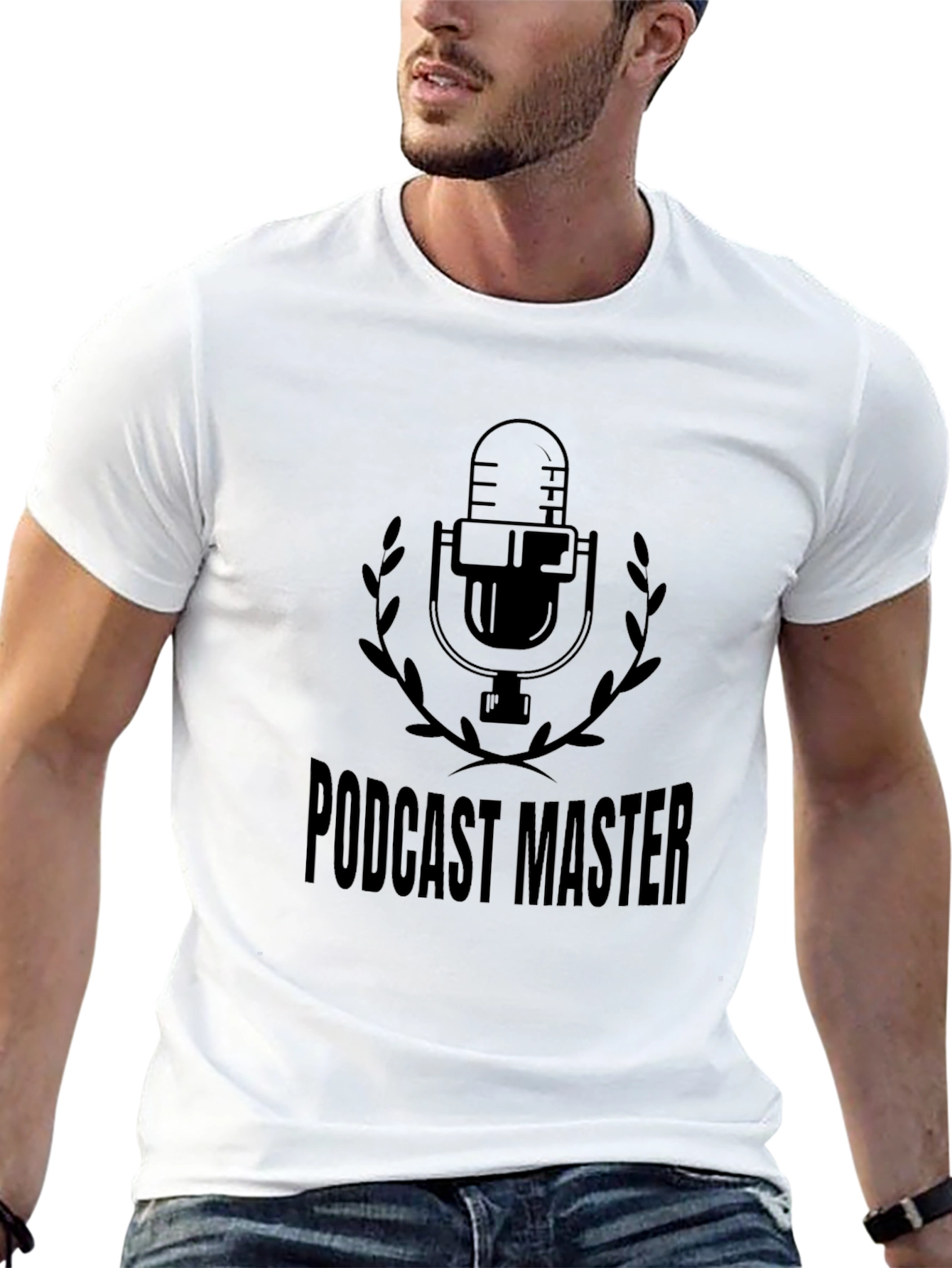 Black Podcast Master Black T-Shirt - Microphone Design view 13