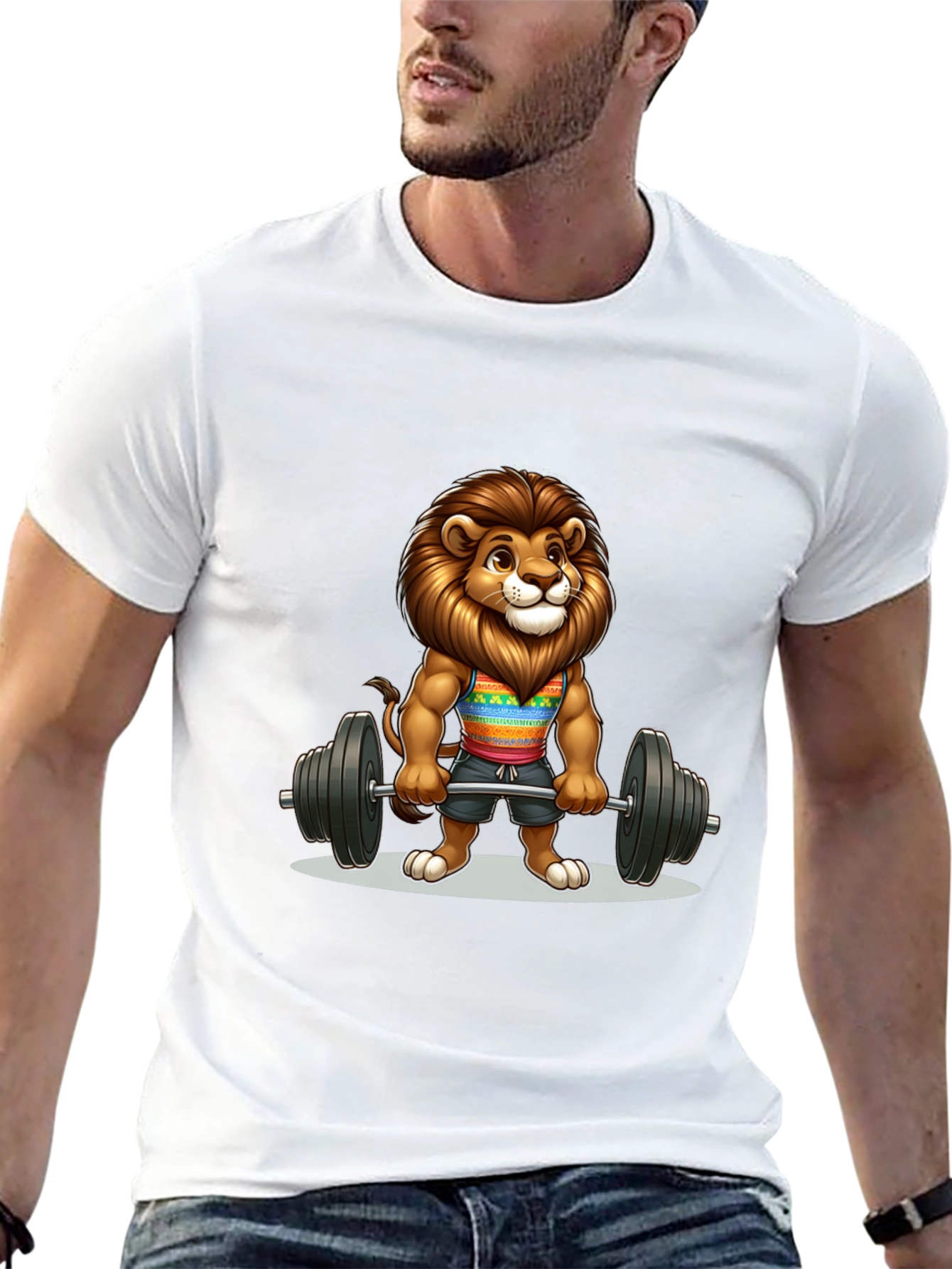 Black Lion Gym T-Shirt - Cartoon Animal Workout Tee view 13