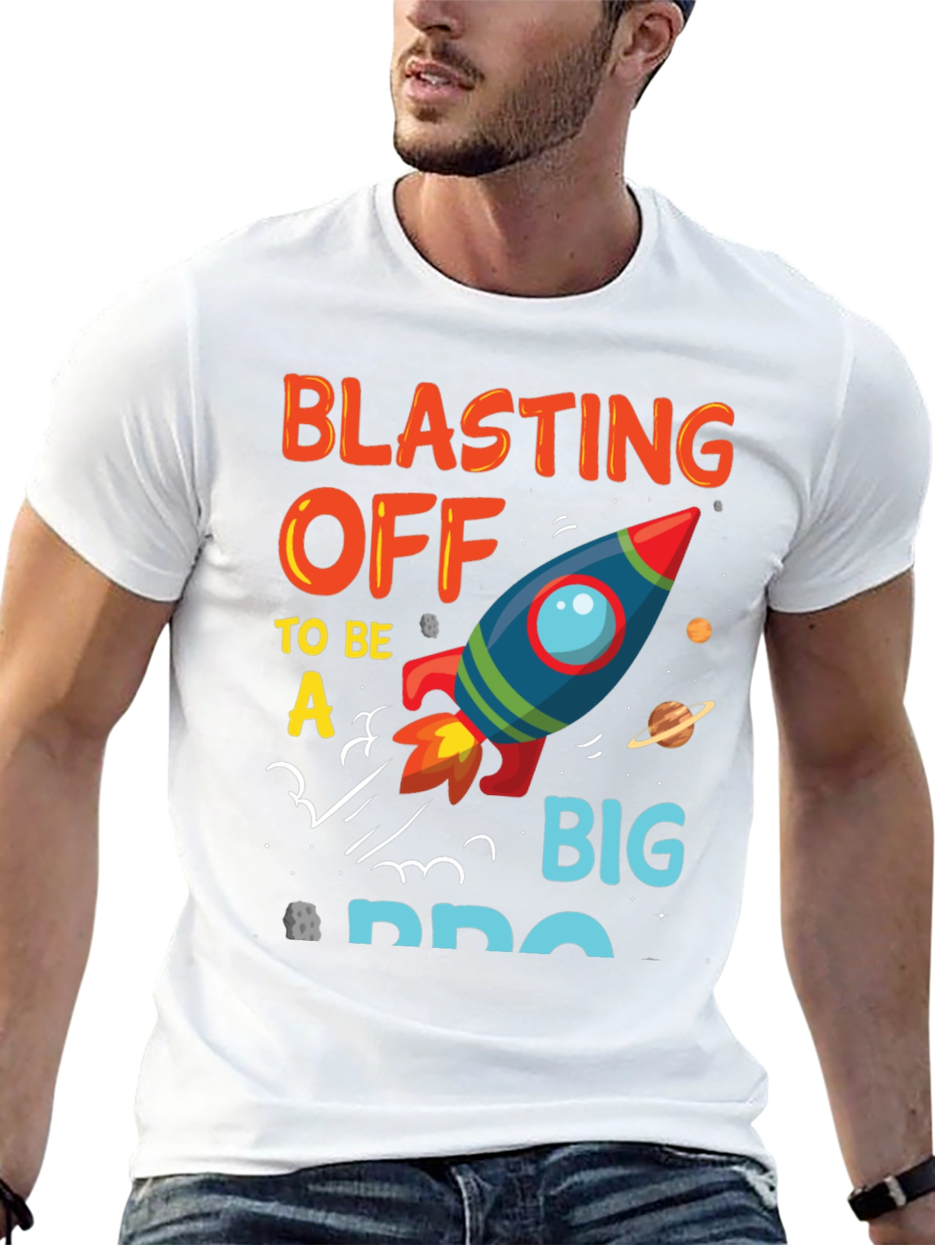 Black Blasting Off to Be a Big Bro T-Shirt view 13