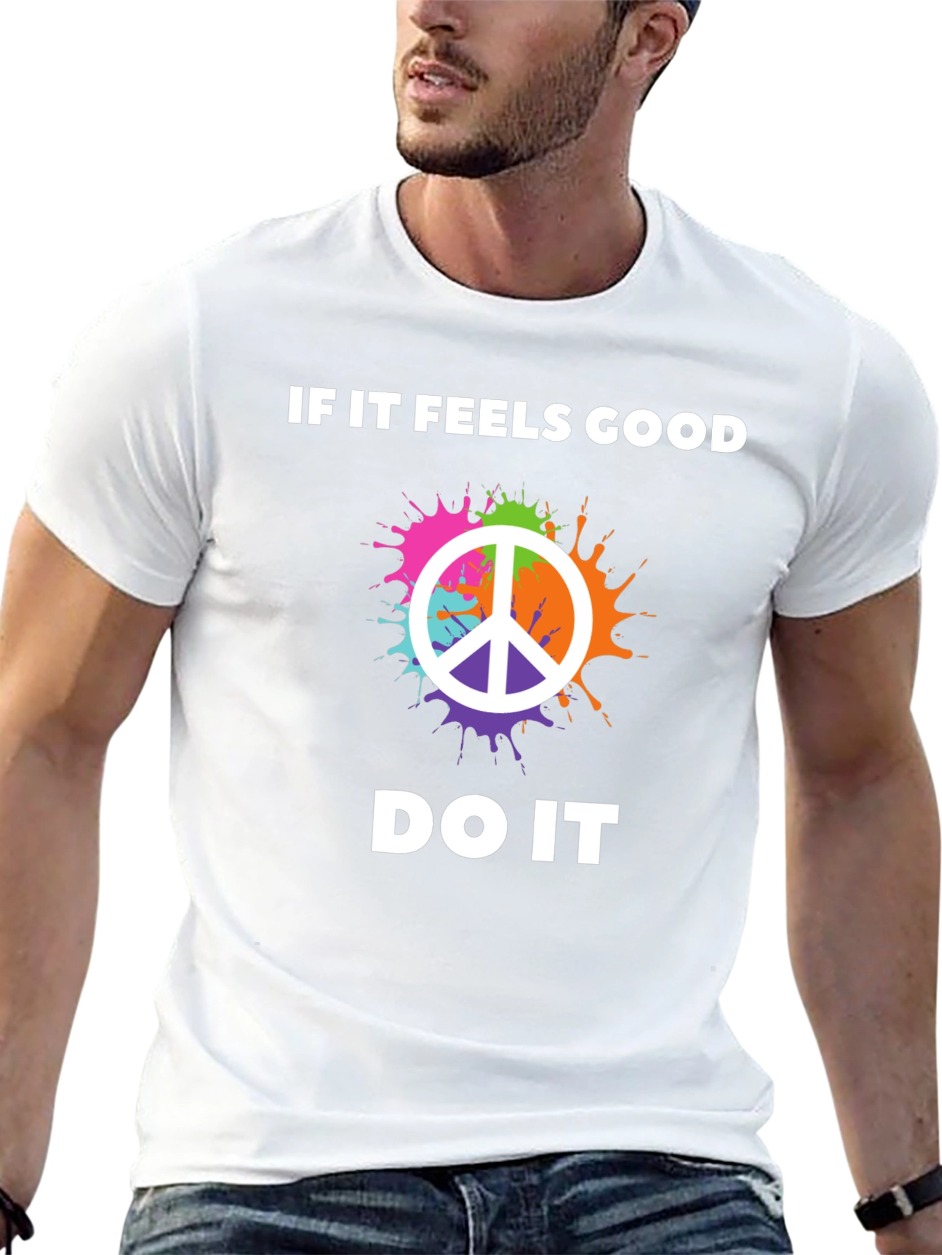 Black If It Feels Good Peace Sign Graphic T-Shirt view 13