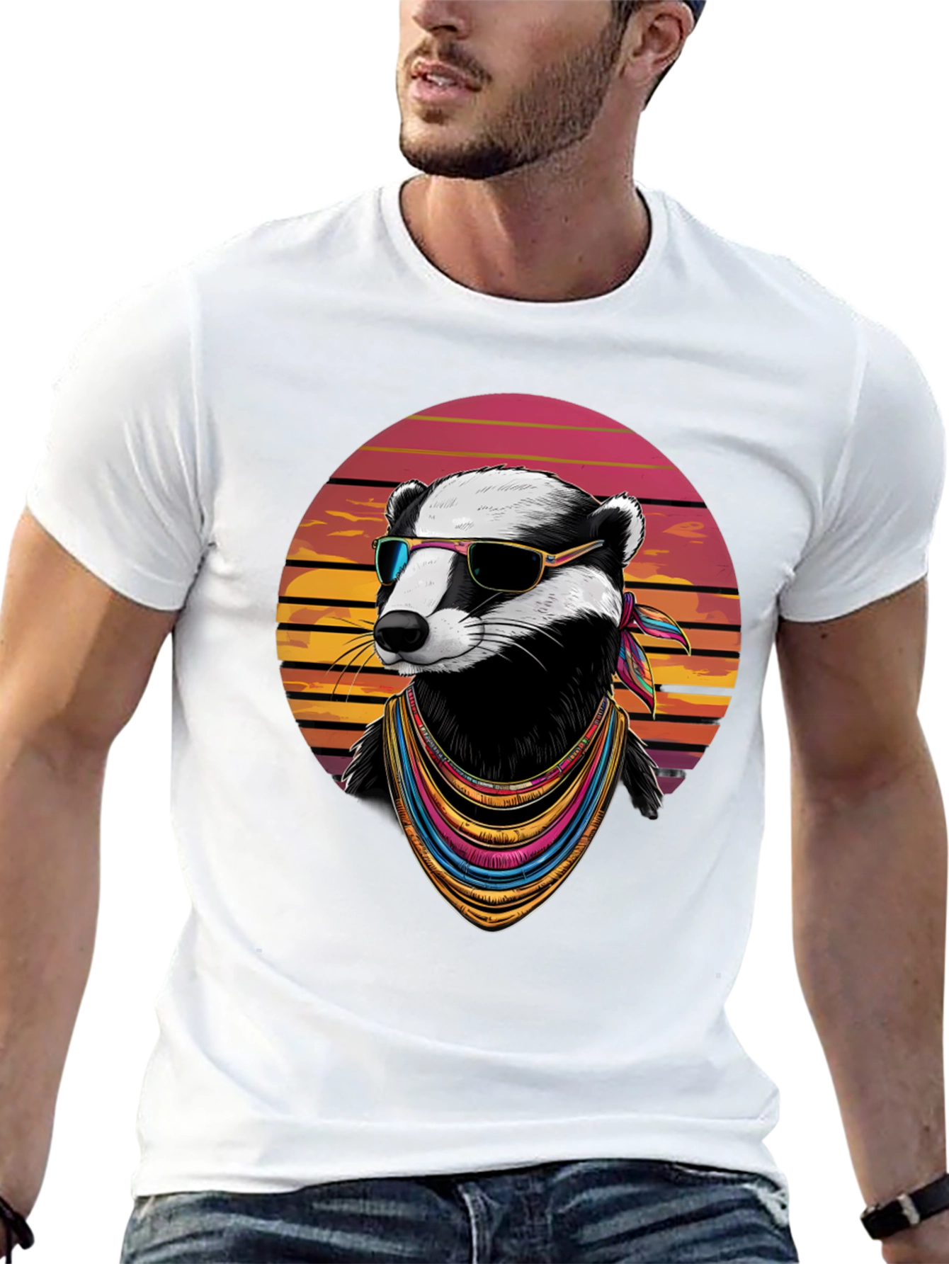 Black Cool Badger Graphic Tee - Retro Animal Shirt view 13