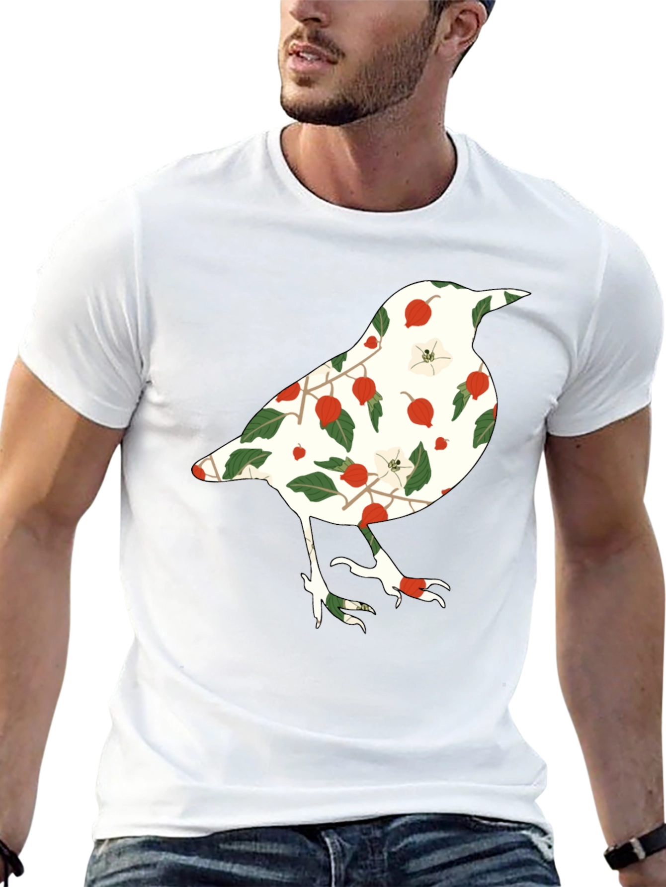 Black Floral Bird Graphic Tee - Black Casual T-Shirt view 13