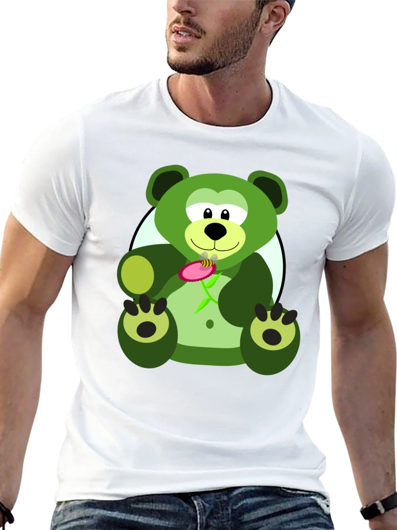 Black Green Bear Graphic Tee - Men's Black T-Shirt view 13