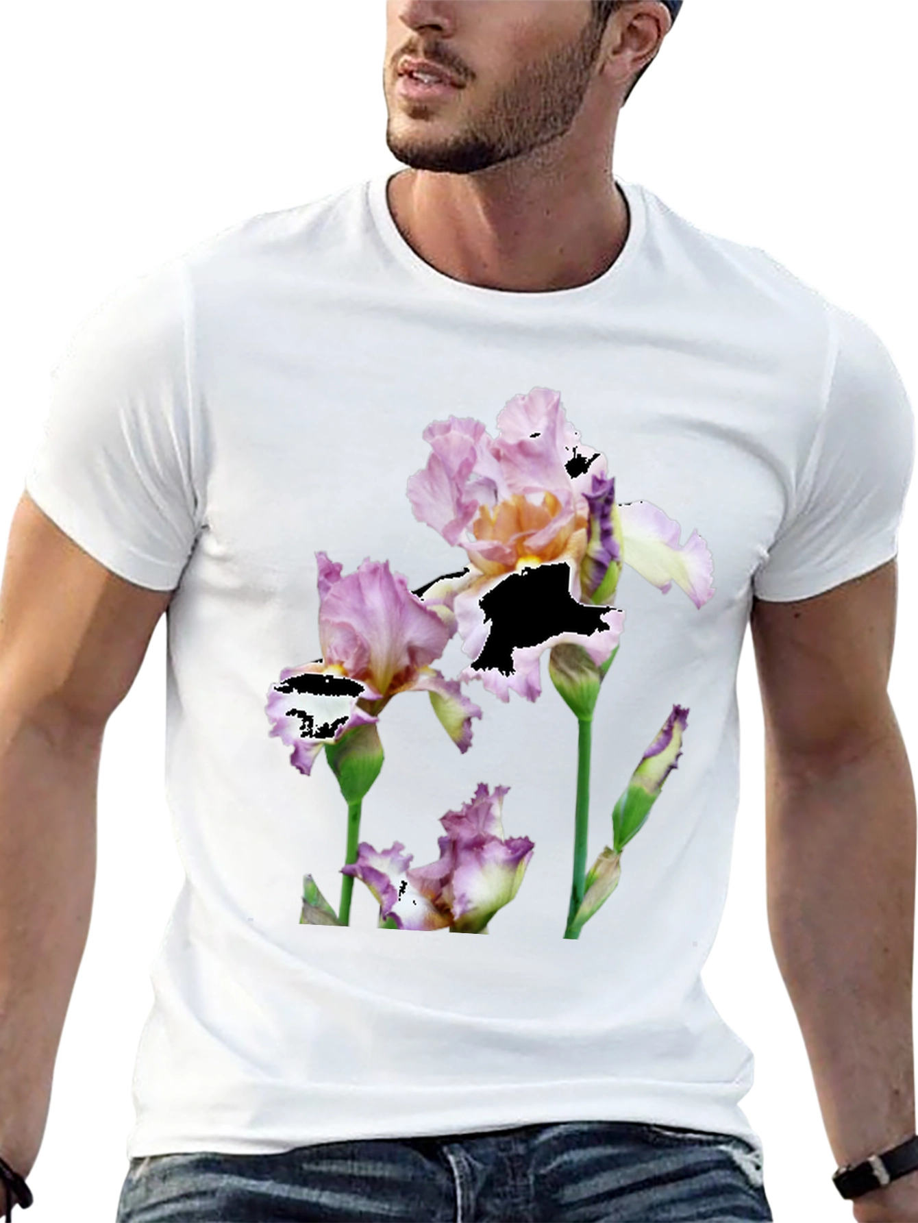 Black Floral Iris Graphic Print Black T-Shirt view 13