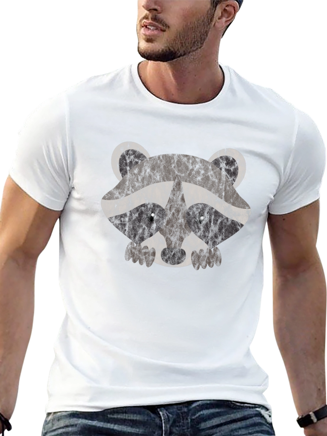 Black Cute Raccoon Graphic Tee - Men's Black T-Shirt view 13