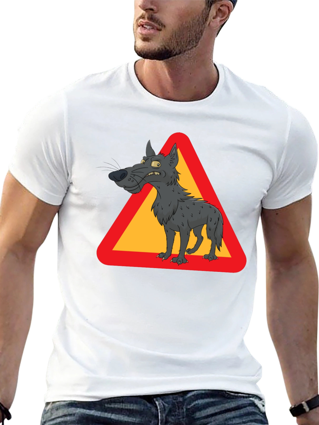 Black Wolf Warning Sign Black T-Shirt view 13