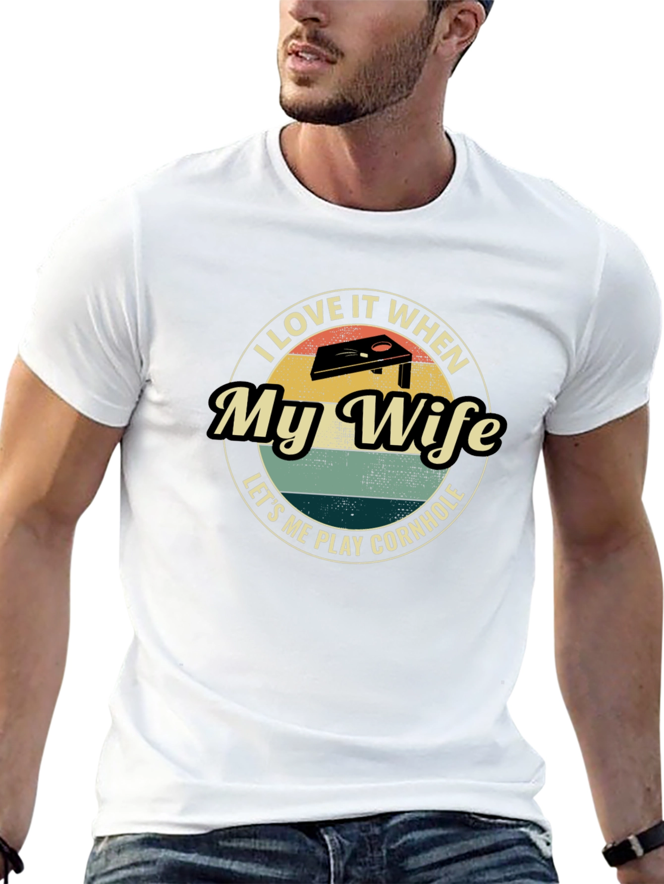 Black I Love My Wife Cornhole Graphic T-Shirt view 13