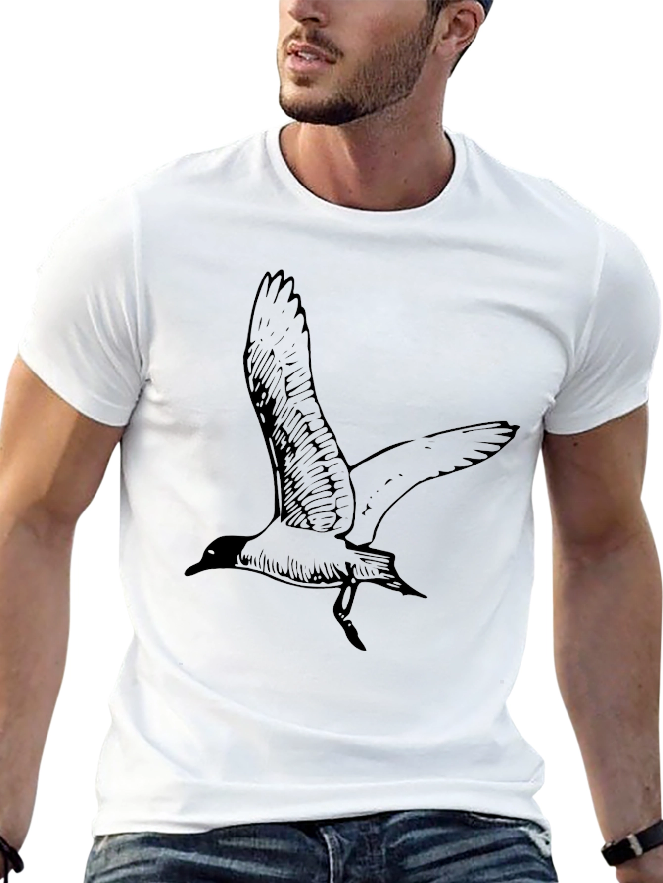 Black T-Shirt with Bird Graphic - 13