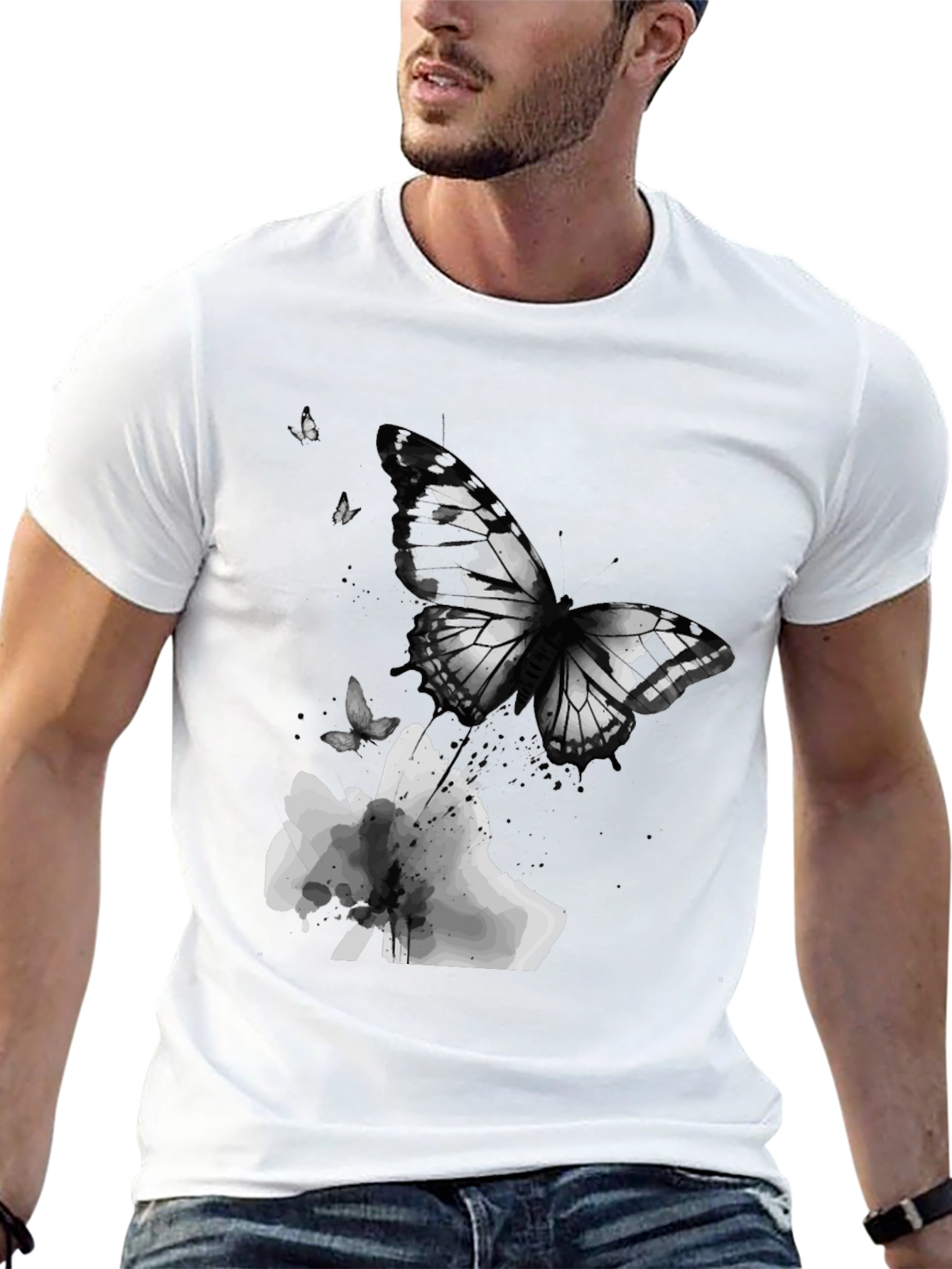 Black Butterfly Graphic Print Men's T-Shirt view 13