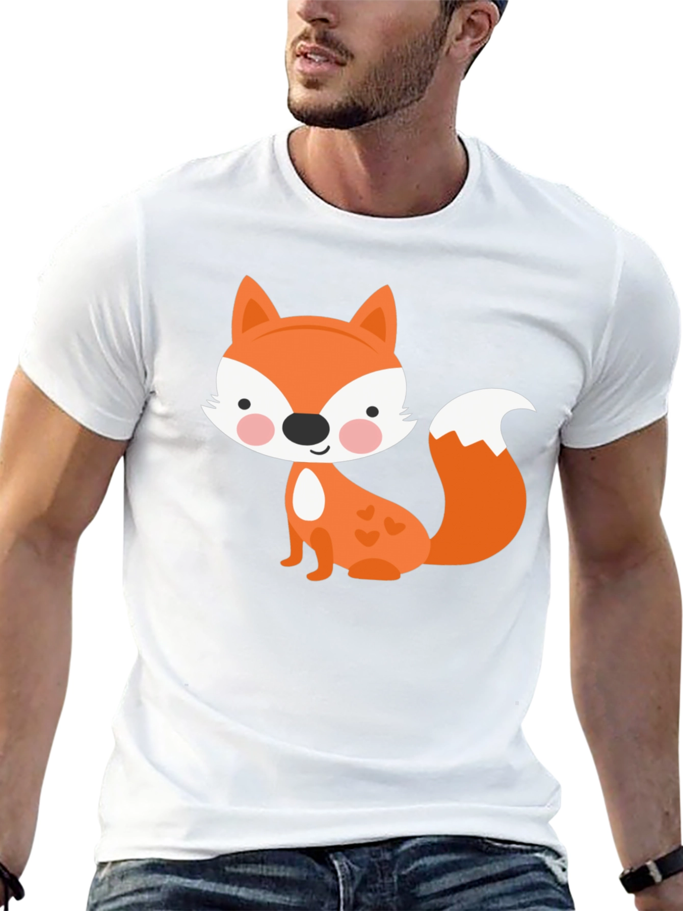 Black Cute Fox Graphic Tee - Fun & Playful Black T-Shirt view 13