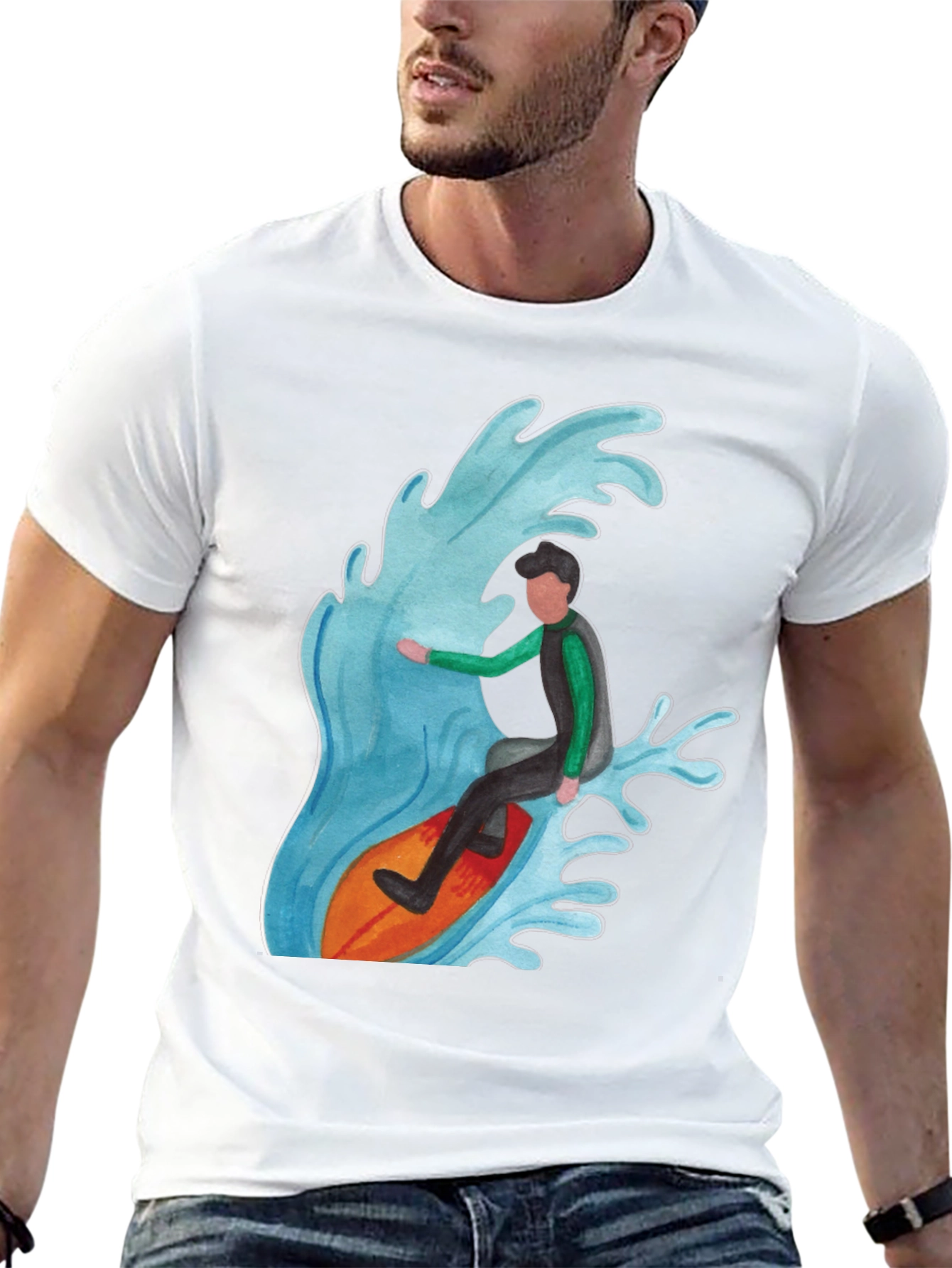 Black Surfer Wave Graphic Tee - Black Cotton Blend view 13