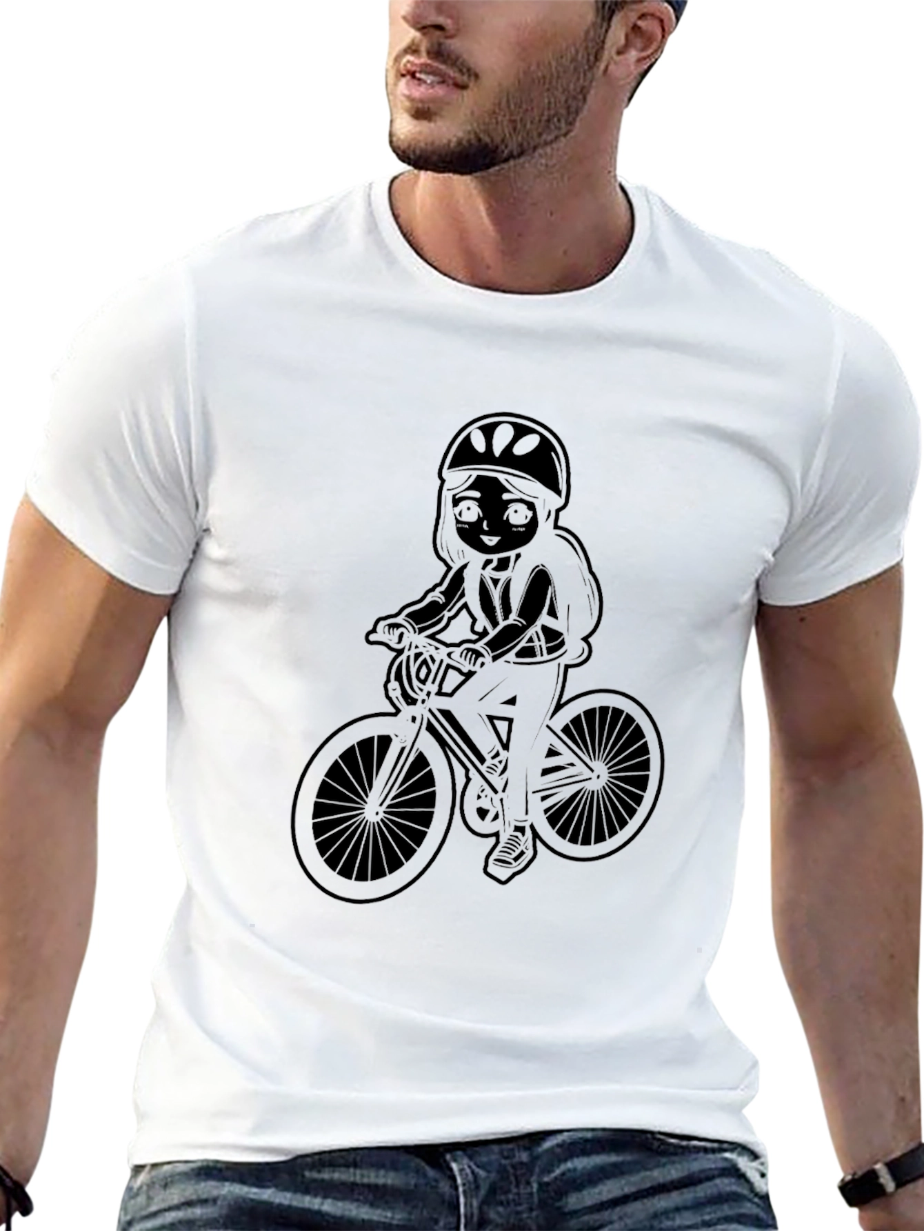 Black Cartoon Biker Tee - Black Casual Graphic T-Shirt view 13