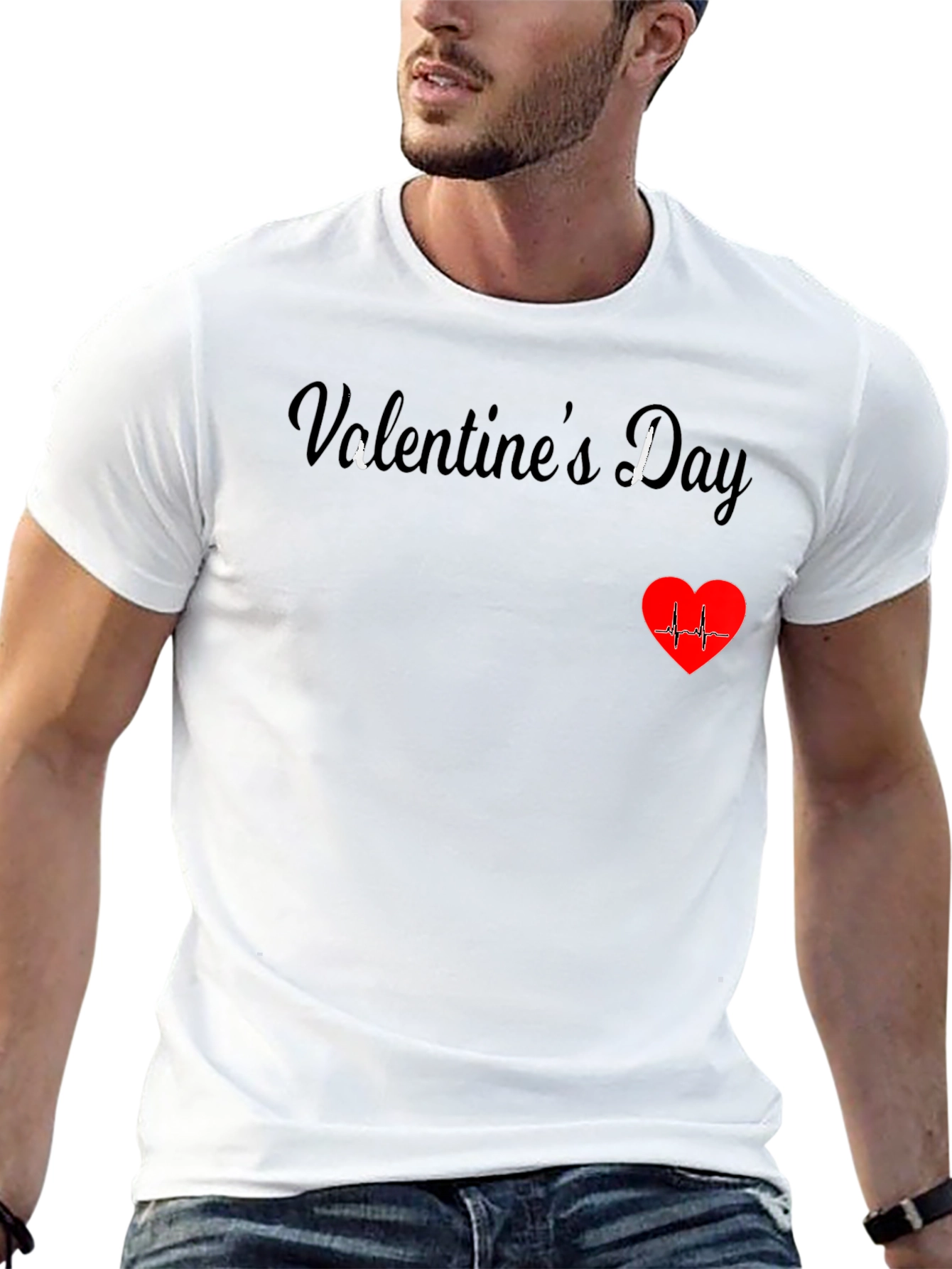 Black Valentine's Day Heartbeat T-Shirt view 13