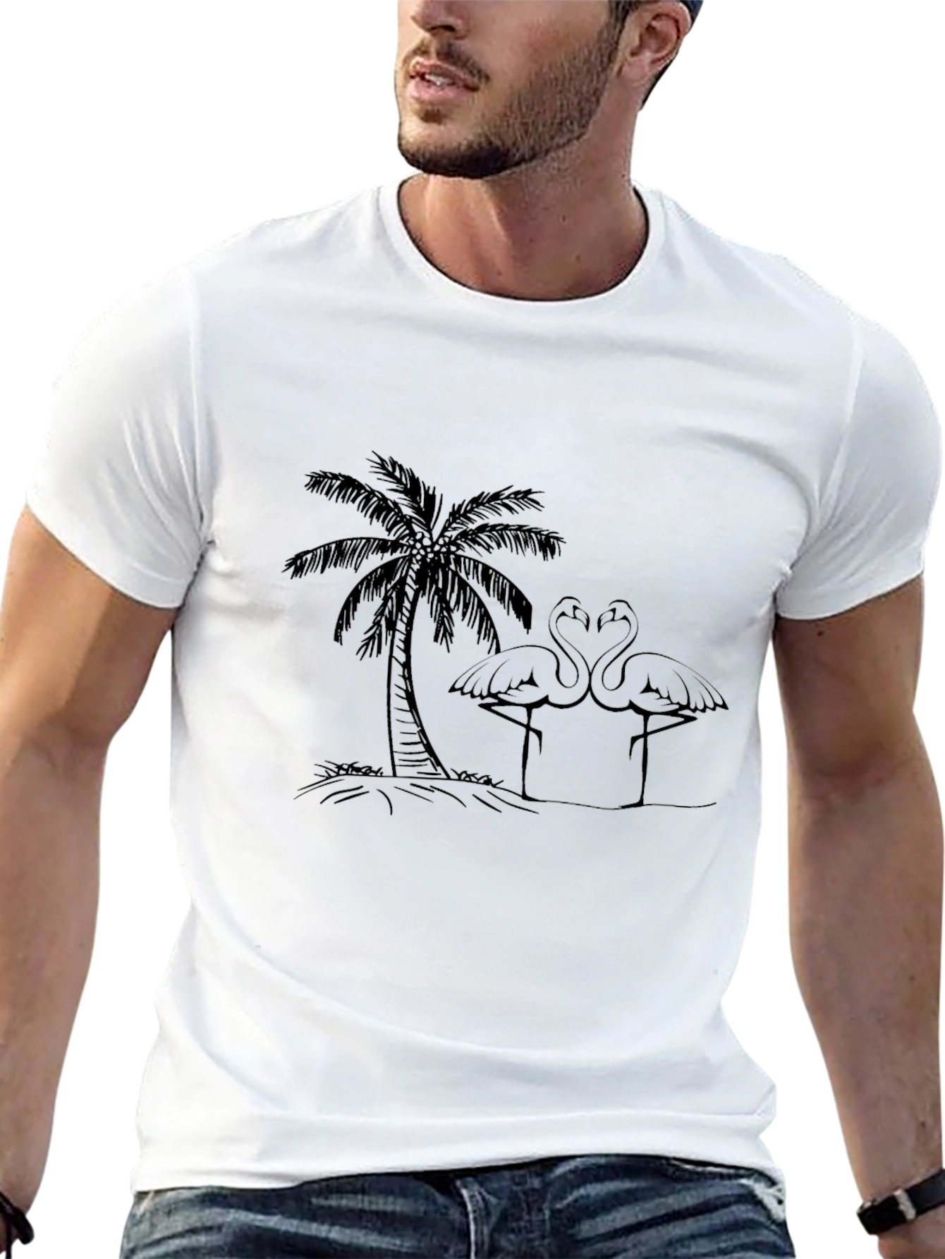 Black Tropical Flamingo Tee - Black Cotton Casual Shirt view 13