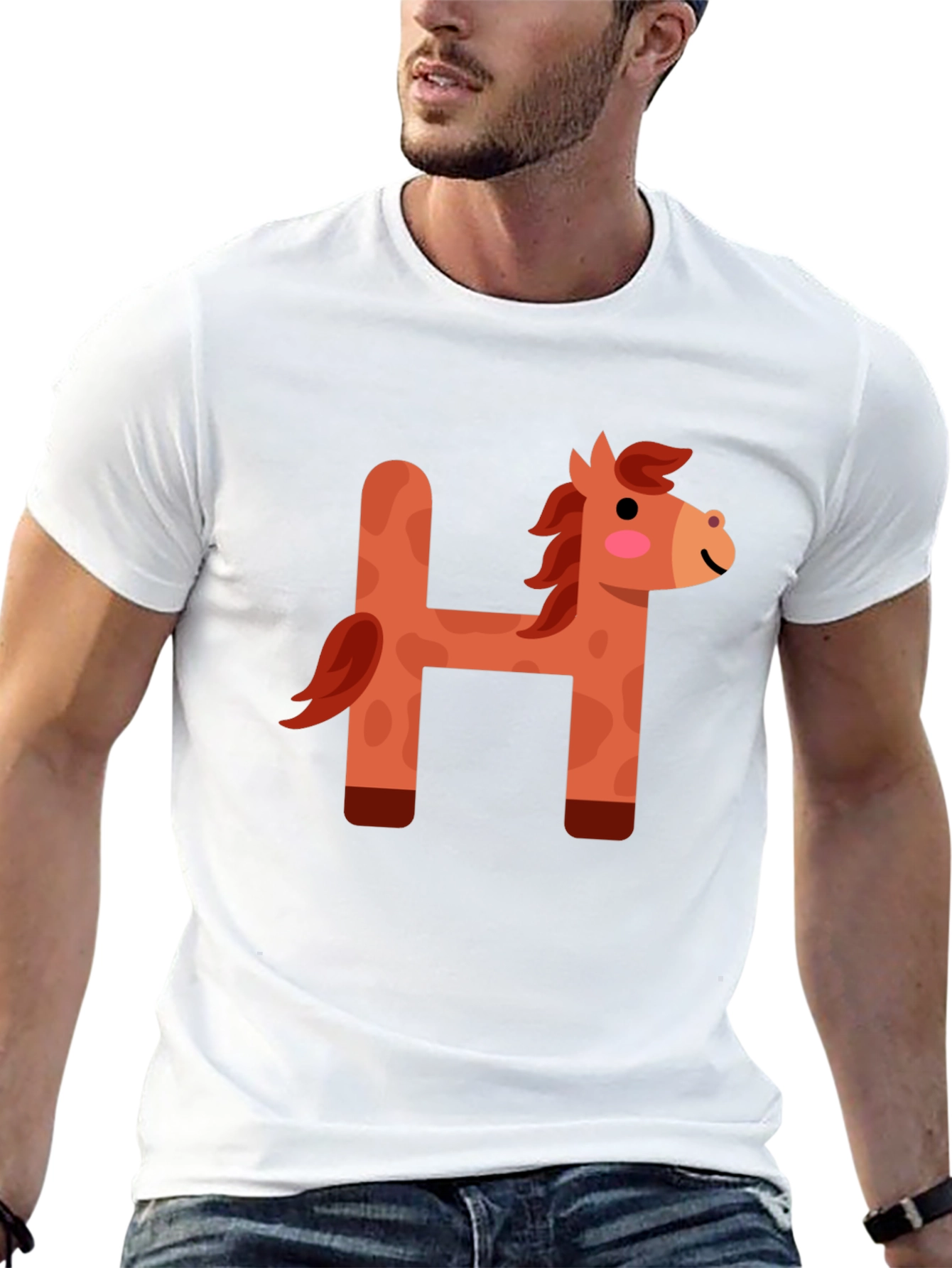 Black Cute Horse Letter H Black T-Shirt view 13