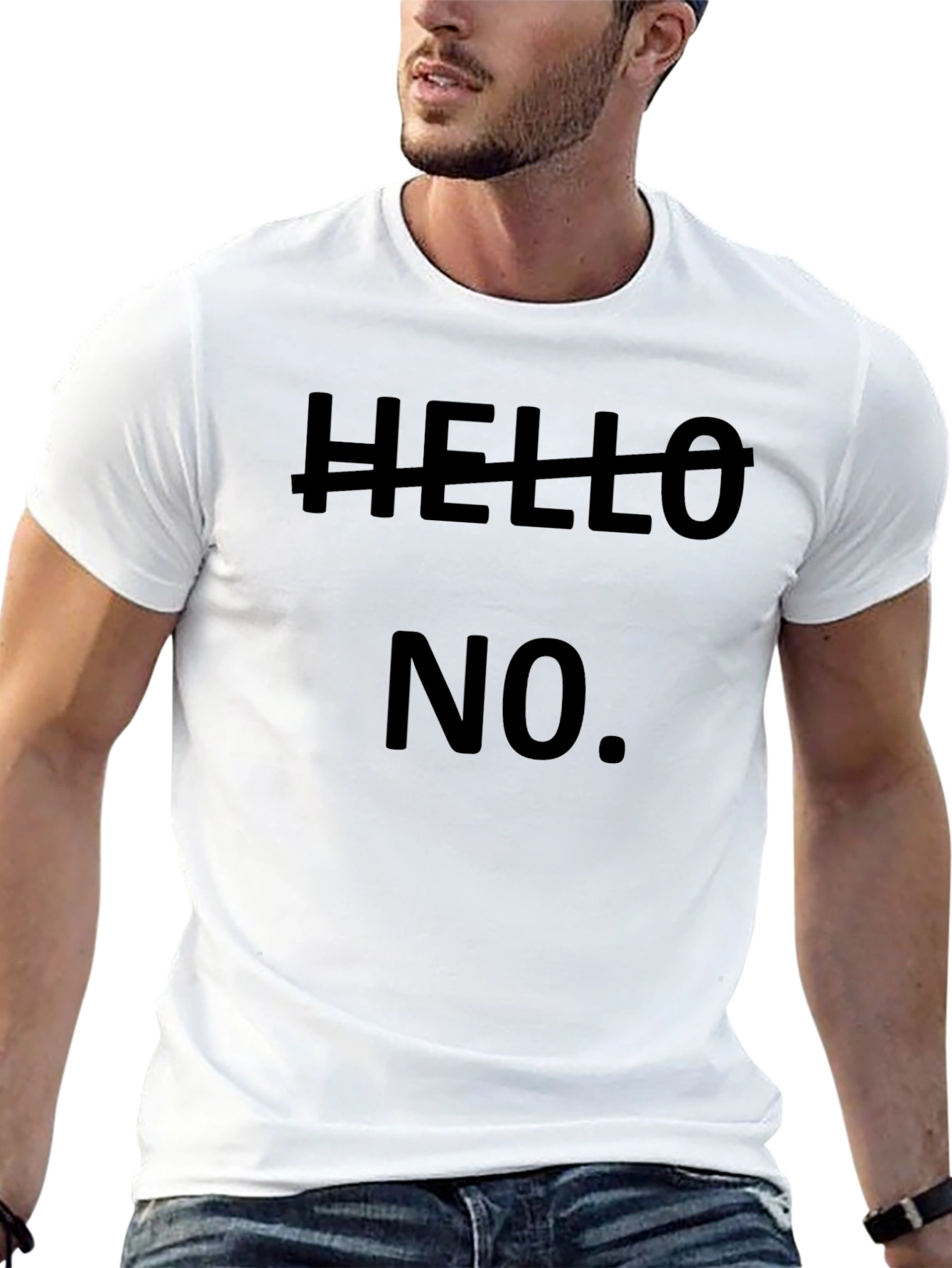 Black Hello NO! Graphic Tee - Black Cotton Casual T-Shirt view 13