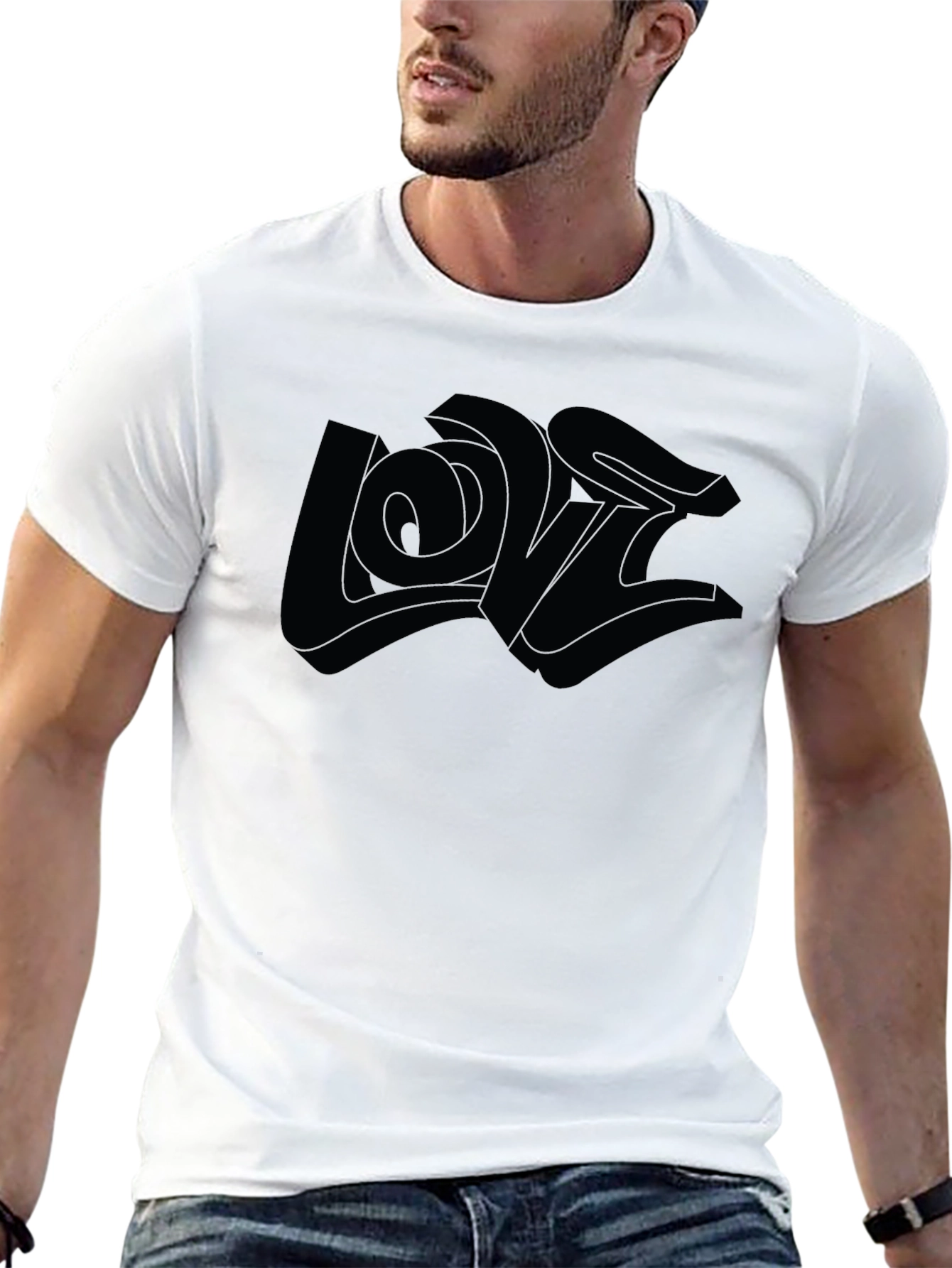 Black Monochrome Graphic Tee - 3D 'Love' Design view 13