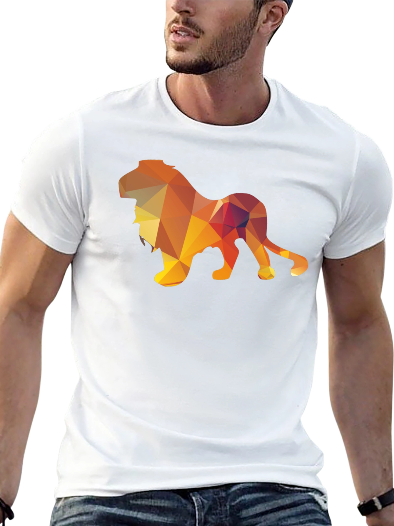 Black Geometric Lion Graphic Tee - Stylish Men's Black T-Shirt view 13