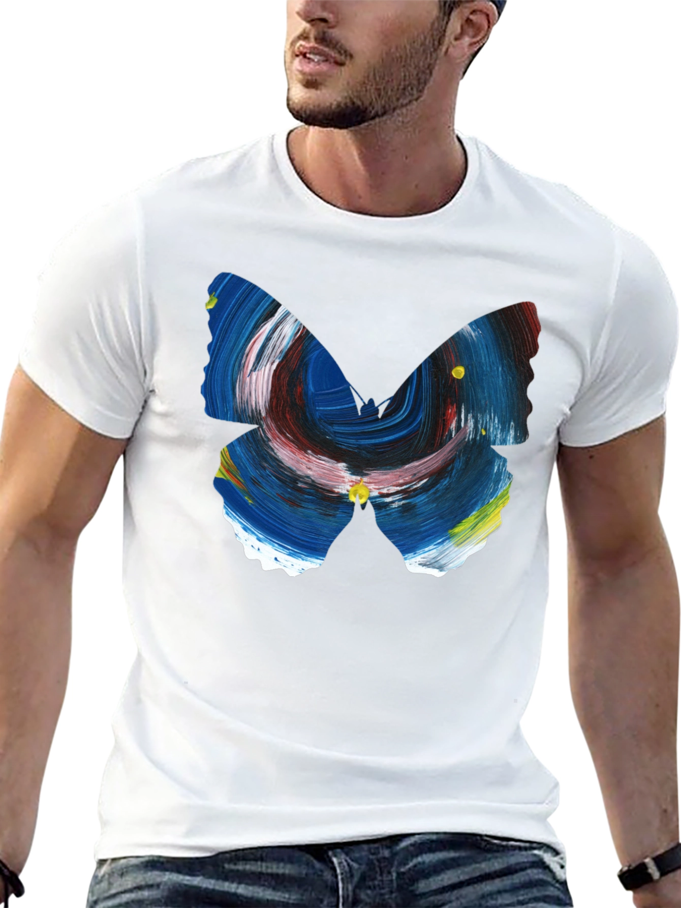 Black Abstract Butterfly Graphic Men's Black T-Shirt view 13