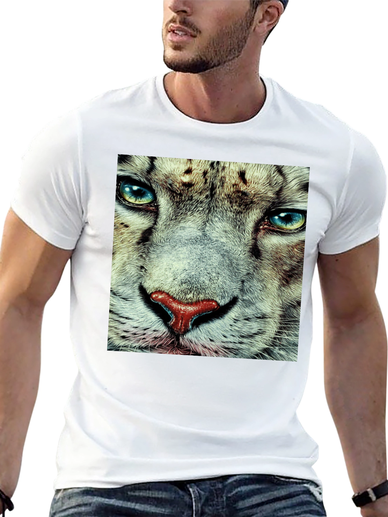 Black Snow Leopard Face Graphic T-Shirt - Black view 13
