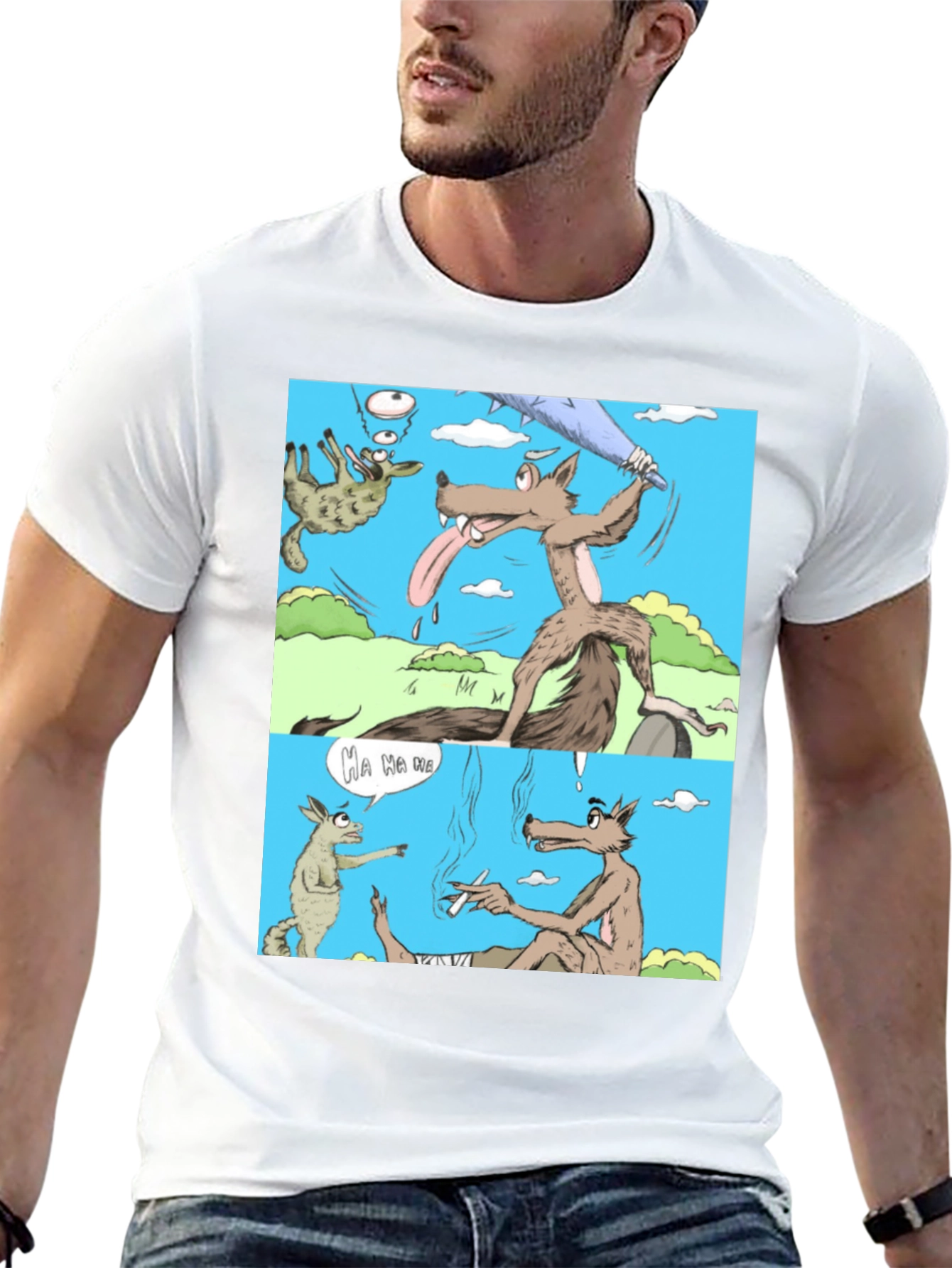 Black Cartoon Wolf Graphic T-Shirt, Humor Tee view 13