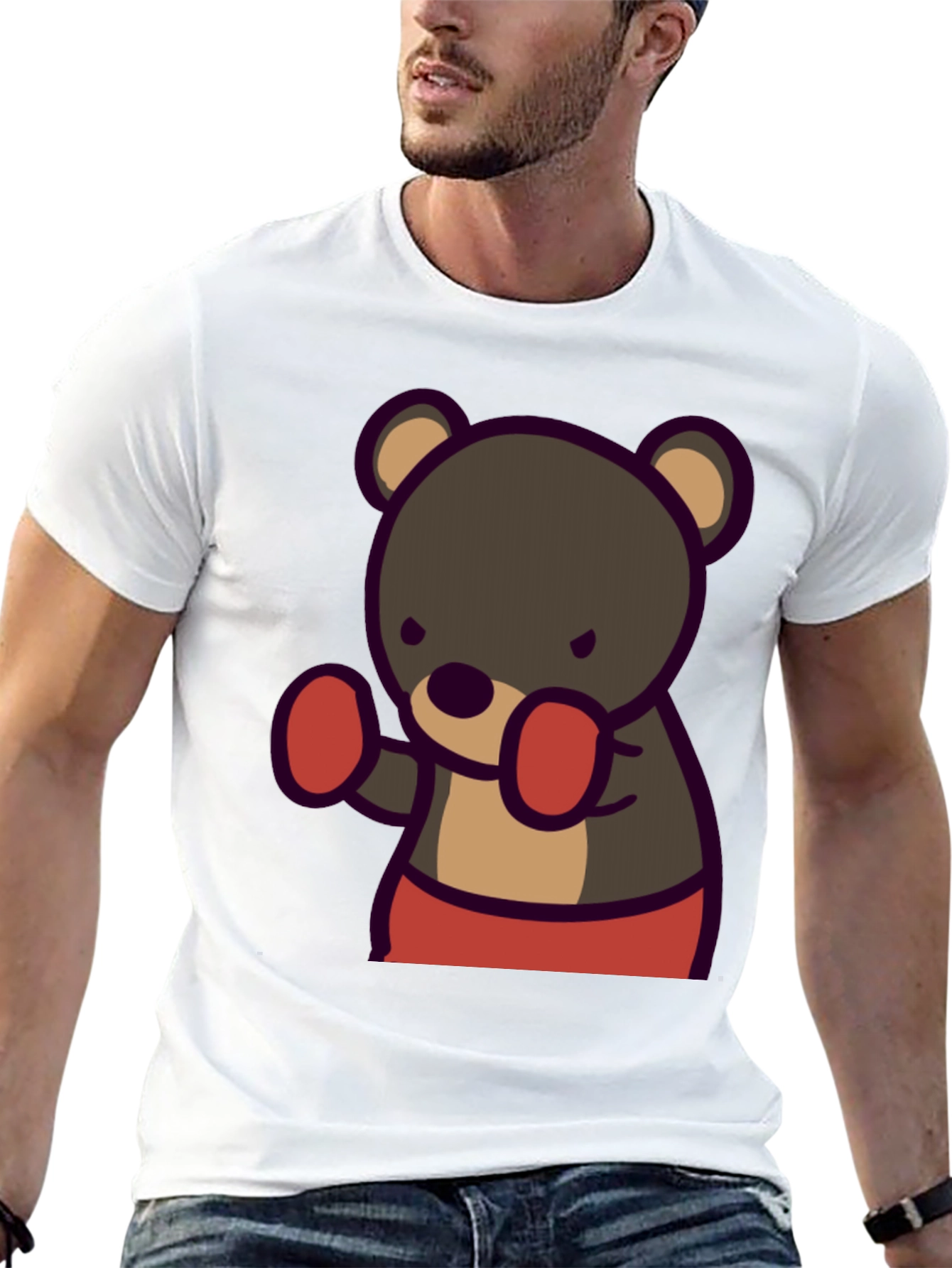 Black Boxing Bear Graphic Tee - Black Cotton Casual view 13