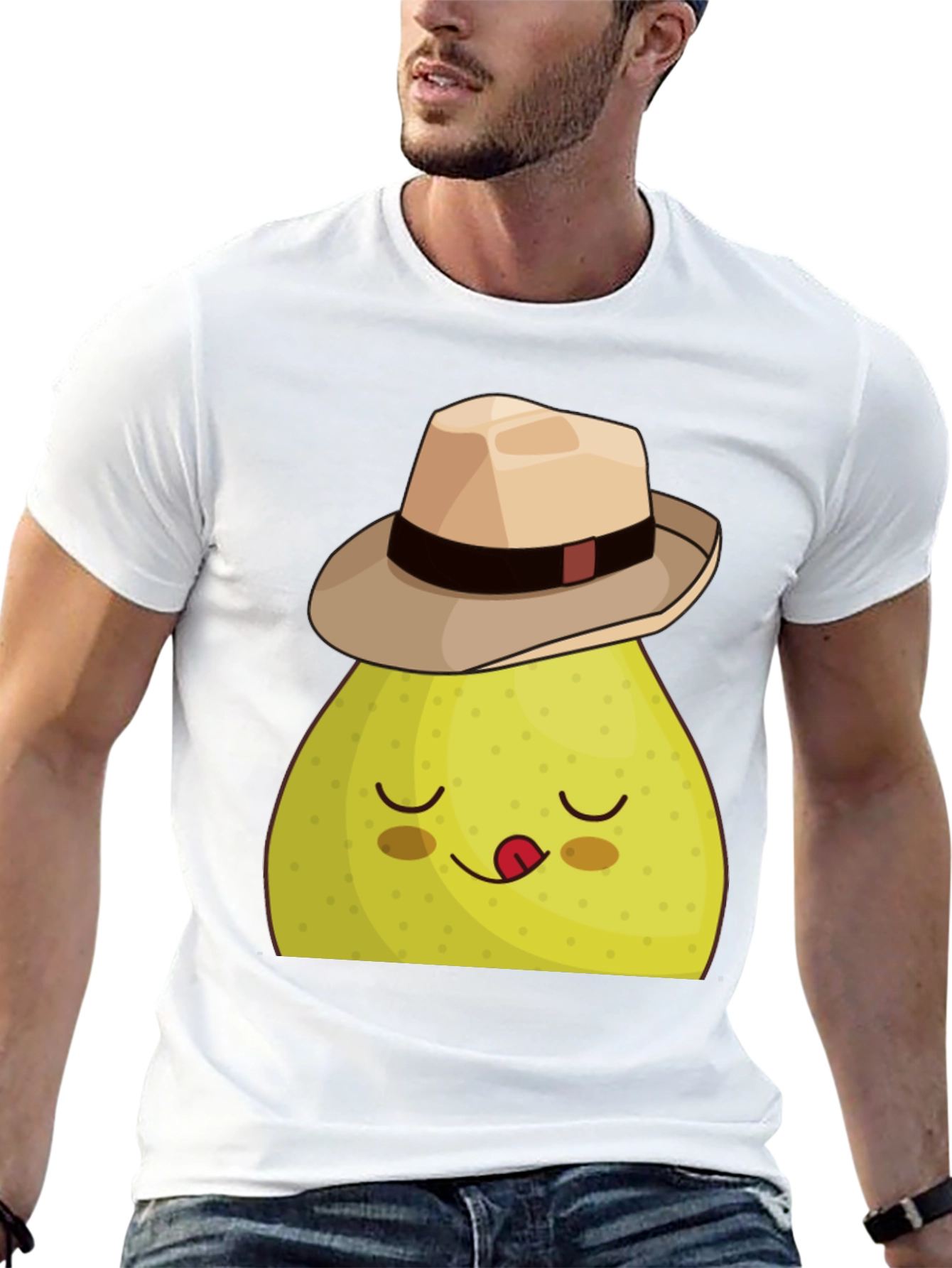 Black Funny Pear with Hat Graphic Tee - Black view 13