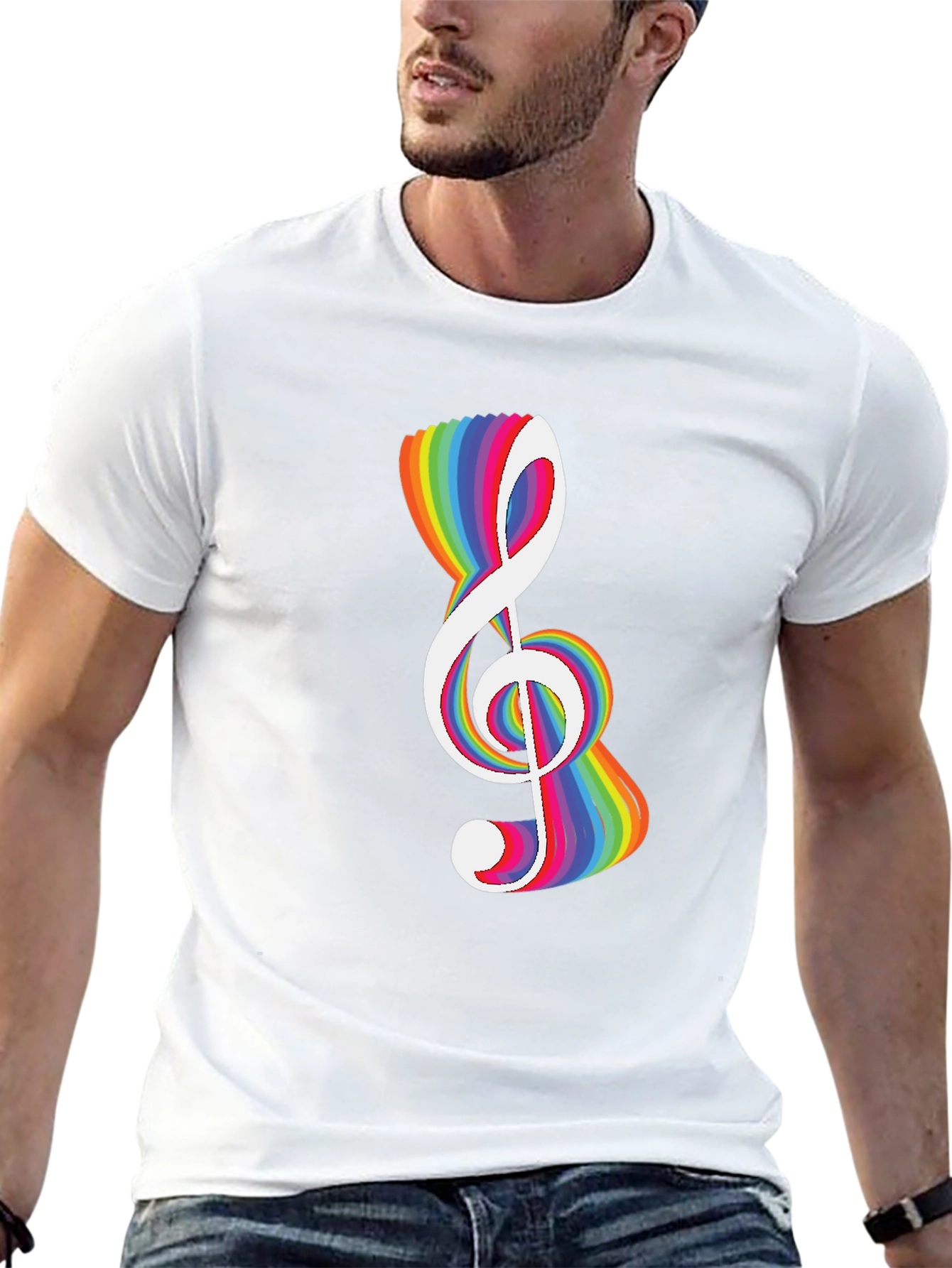 Black Rainbow Treble Clef Graphic Tee - Black view 13