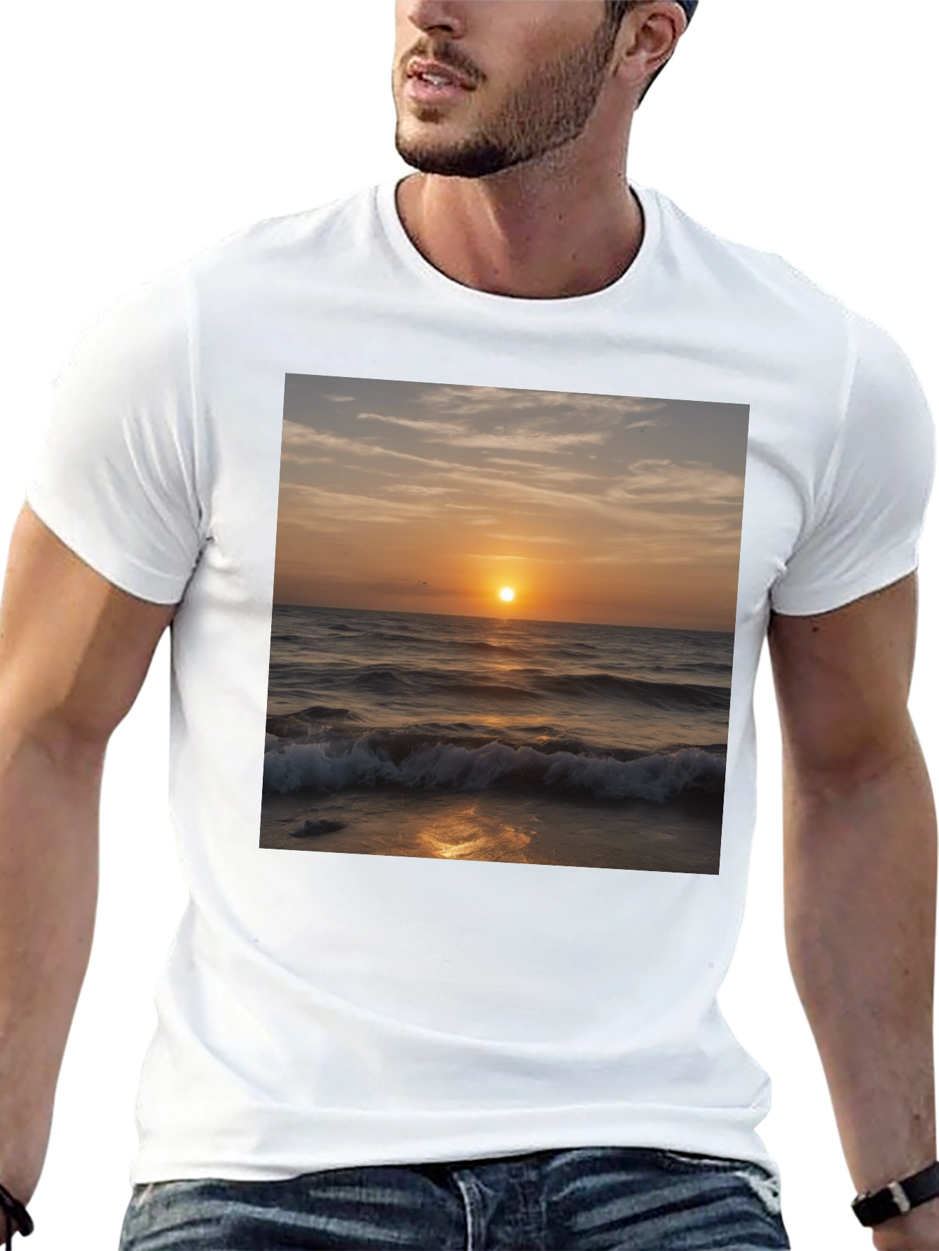 Black Sunset Waves Black T-Shirt view 13