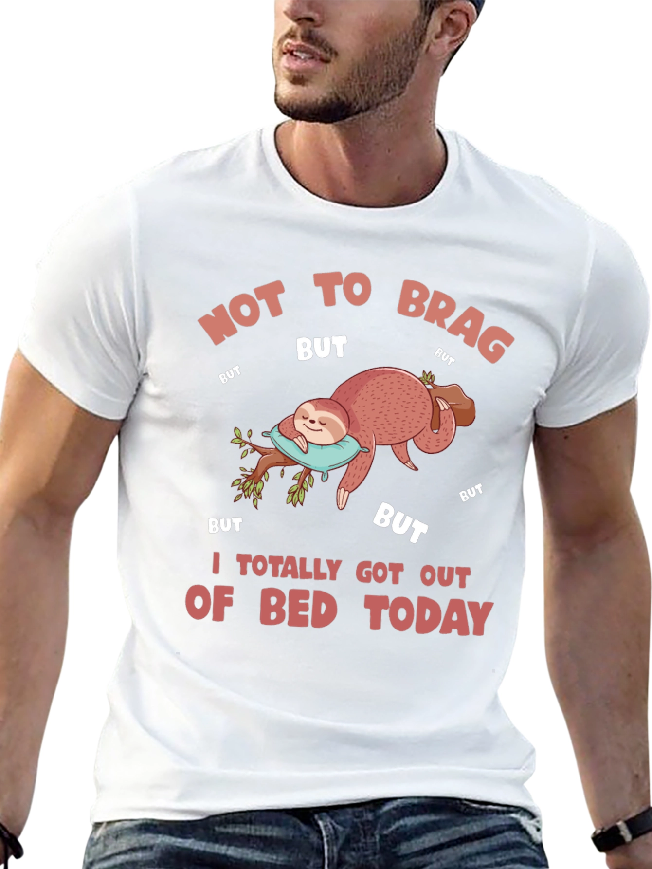 Black Funny Sloth T-Shirt: Not to Brag, But I Got Out of Bed Today view 13