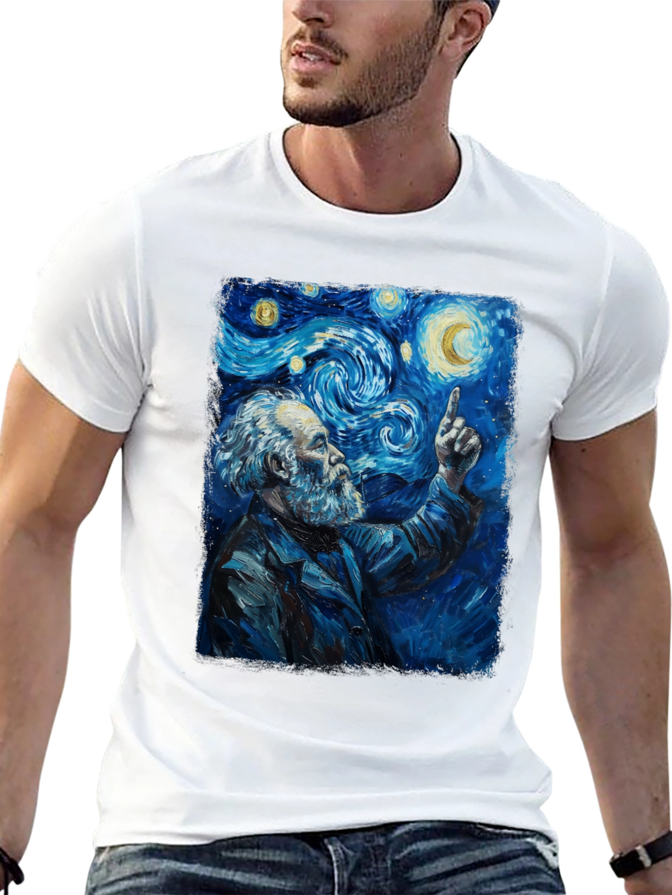 Black Starry Night Philosopher Graphic Tee view 13
