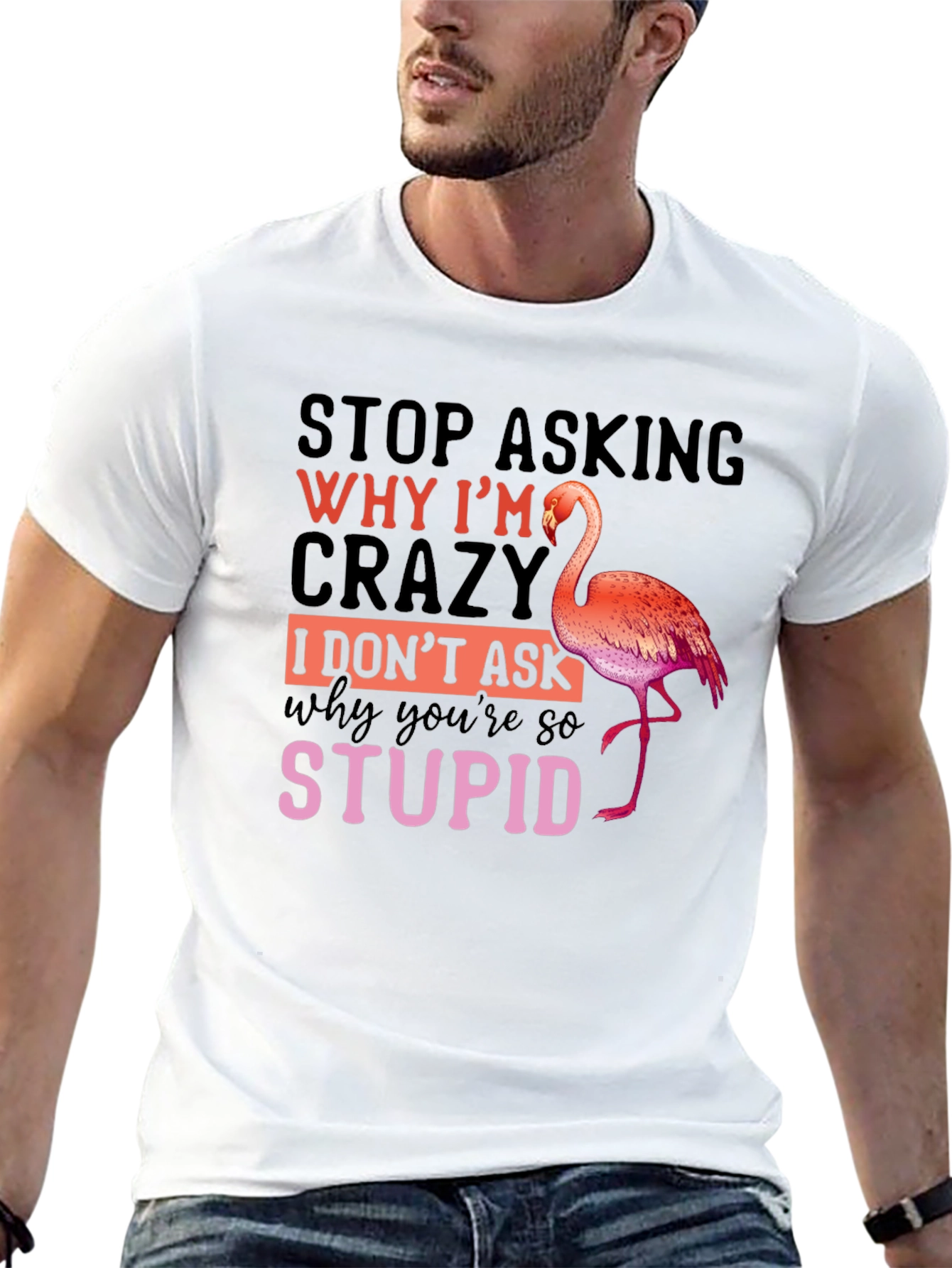 Black Funny Flamingo Crazy Stupid T-Shirt view 13