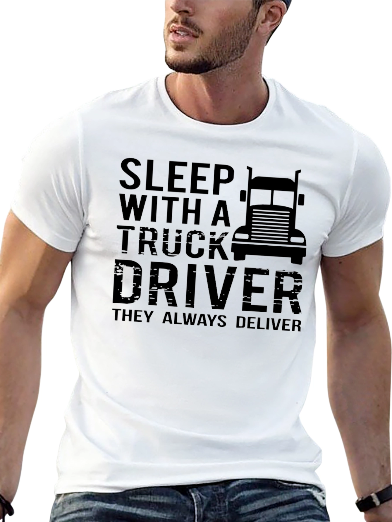 Black Sleep With A Truck Driver Graphic T-Shirt view 13