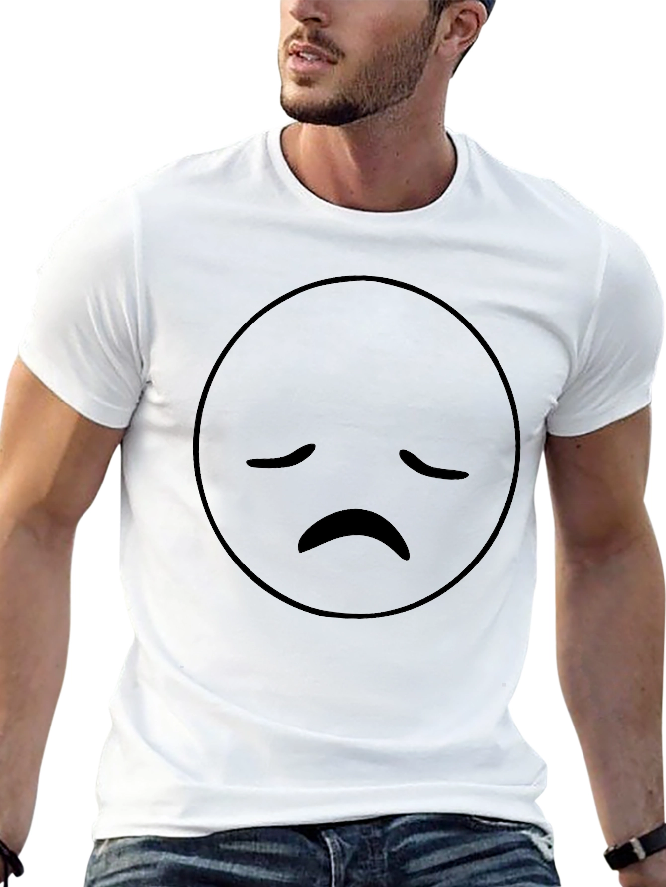 Black Sad Face Emoji Graphic T-Shirt - Men's Black Crew Neck Tee view 13