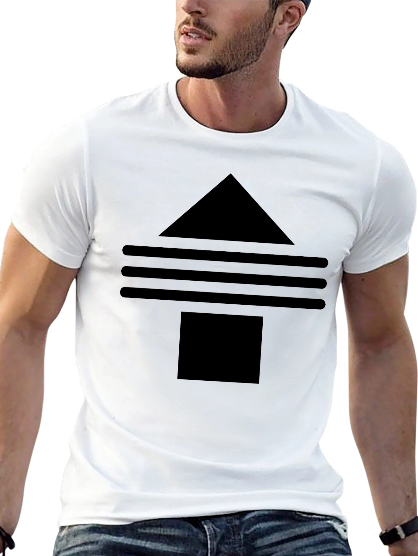Black Geometric Arrow Graphic Tee - Modern Casual Style view 13