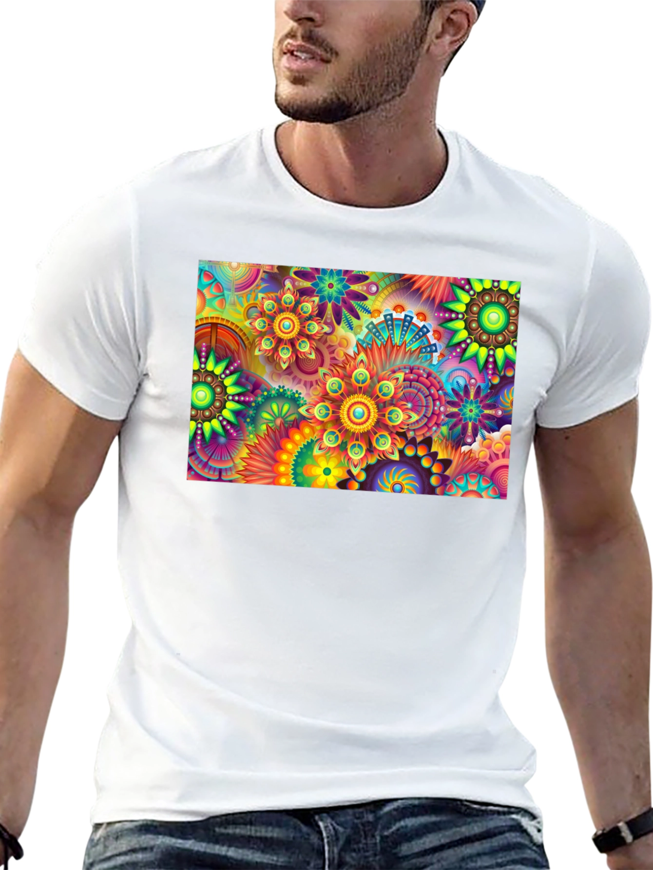 Black Vibrant Floral Print Black T-Shirt view 13