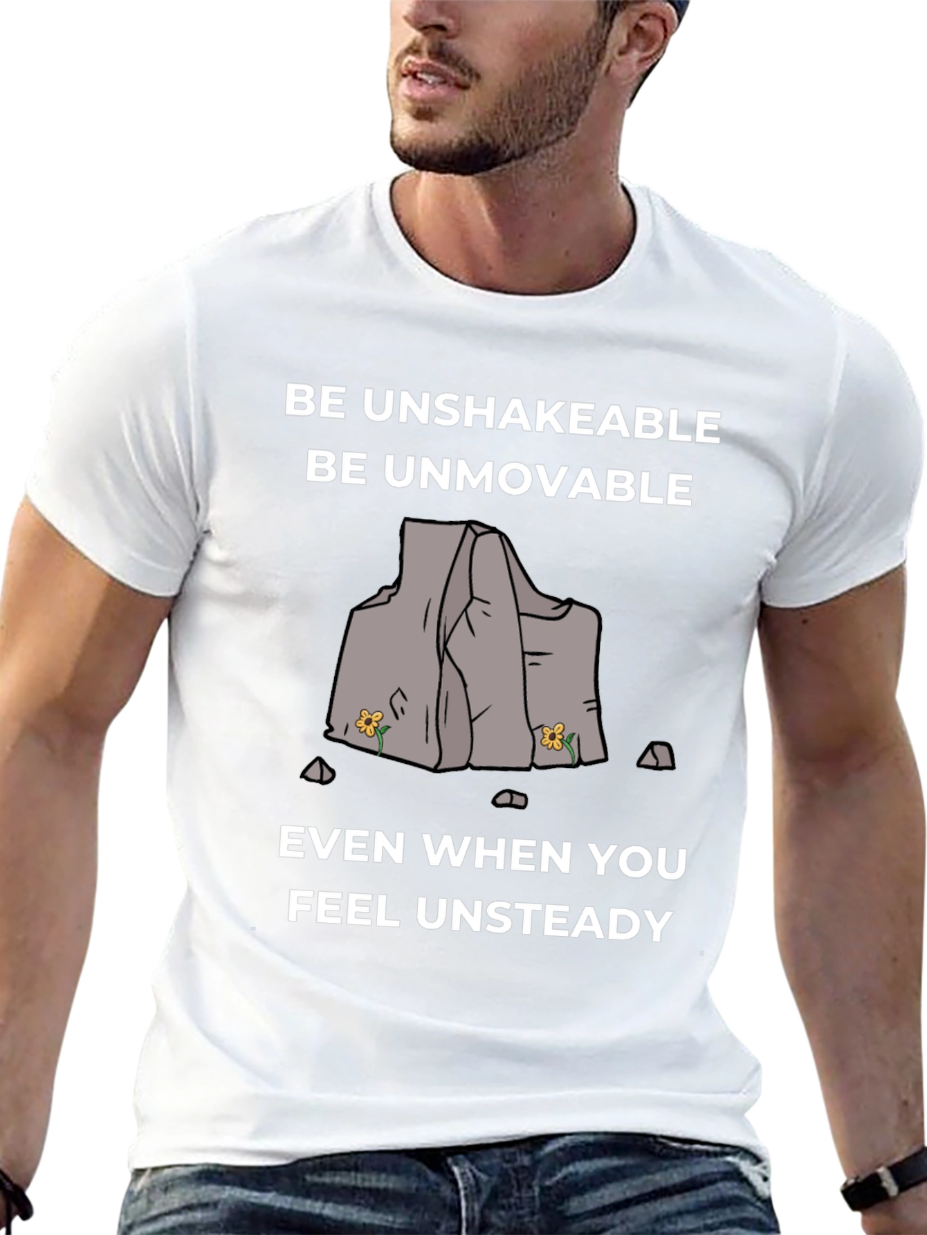 Black Unshakeable Tee: Motivational Graphic Print Shirt view 13