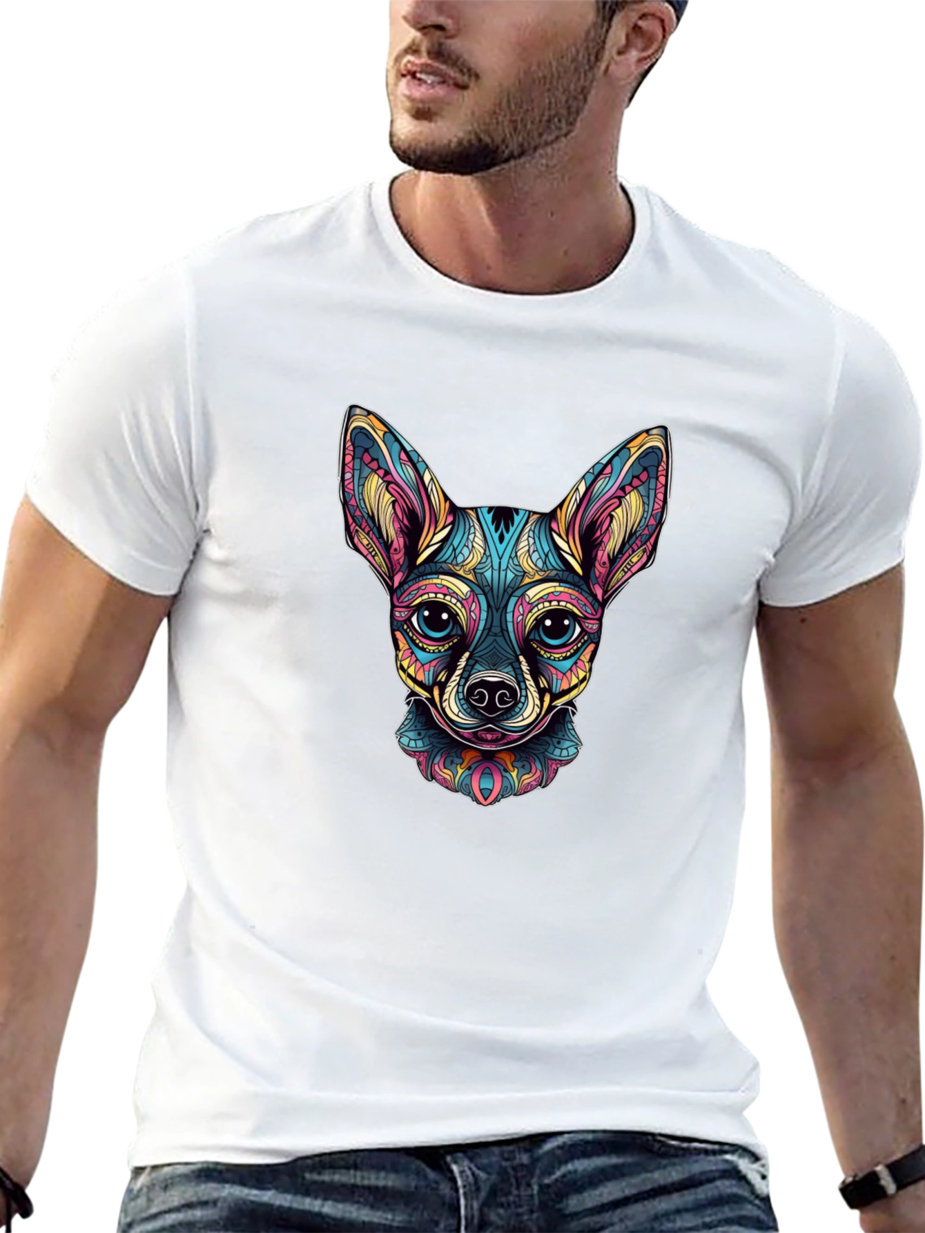 Black Chihuahua Dog Art Graphic Print Black T-Shirt view 13