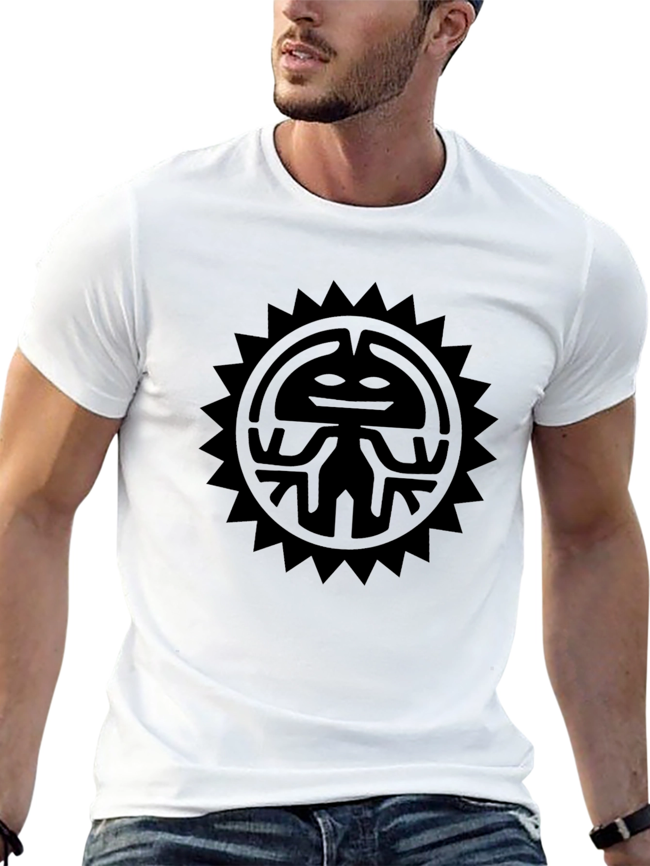 Black Black Graphic Tee - Tribal Sun Design view 13
