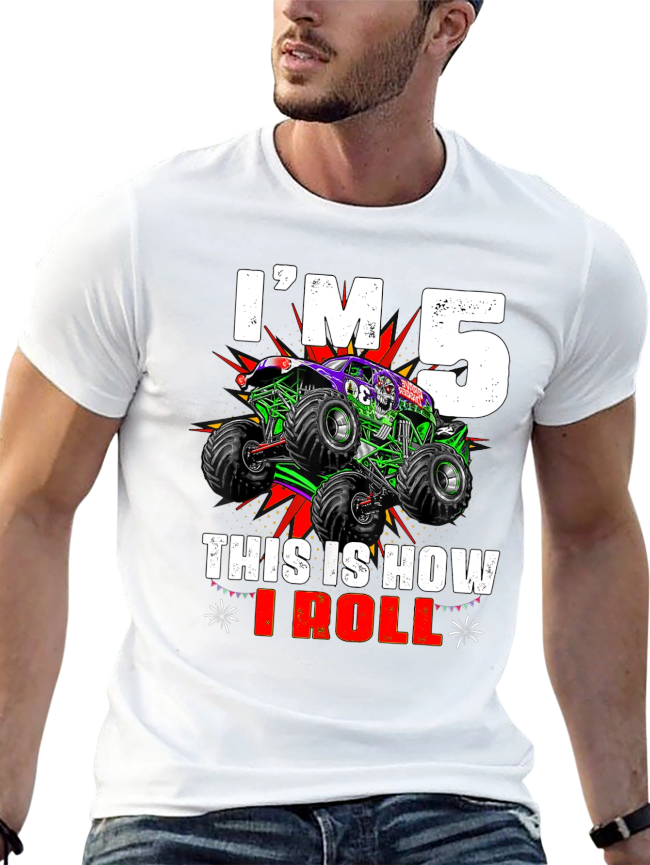 Black I'm 5 This Is How I Roll Monster Truck T-Shirt view 13