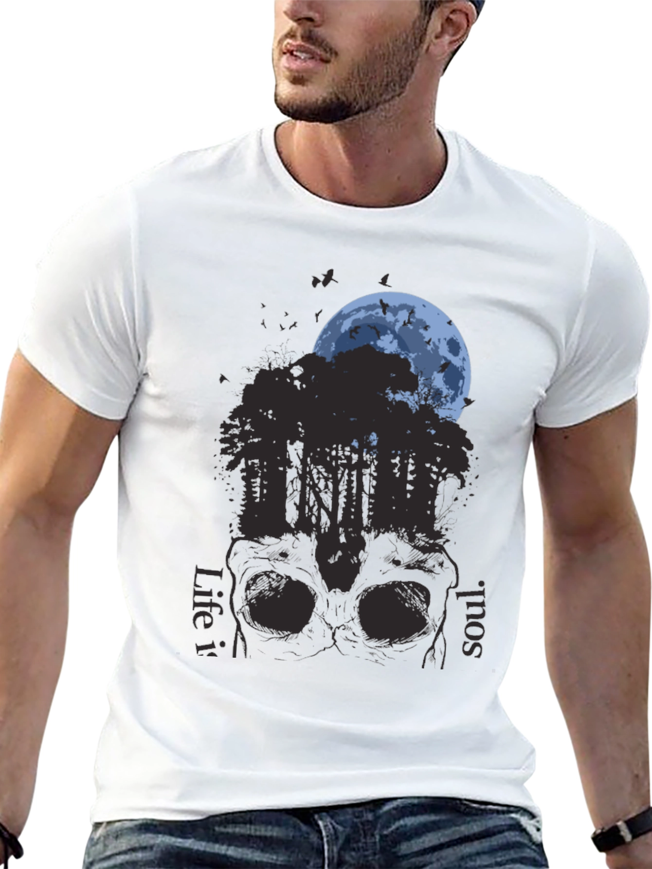 Black Skull Forest Moon Graphic T-Shirt view 13
