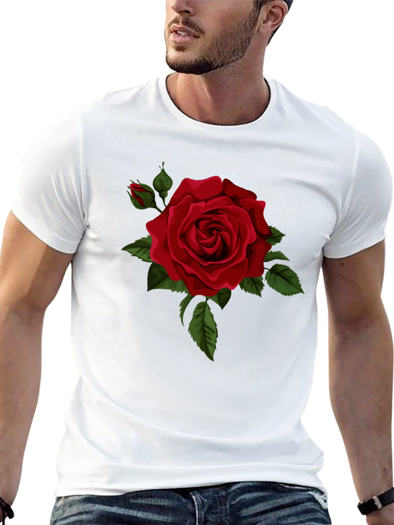 Black Red Rose Graphic Tee - Classic Black Cotton T-Shirt view 13
