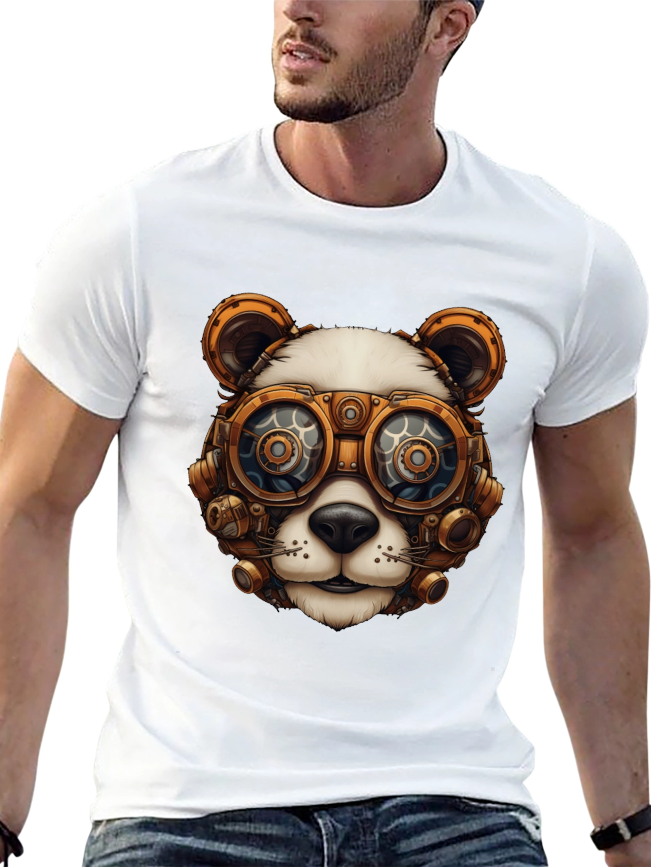 Black Steampunk Panda Graphic T-Shirt view 13