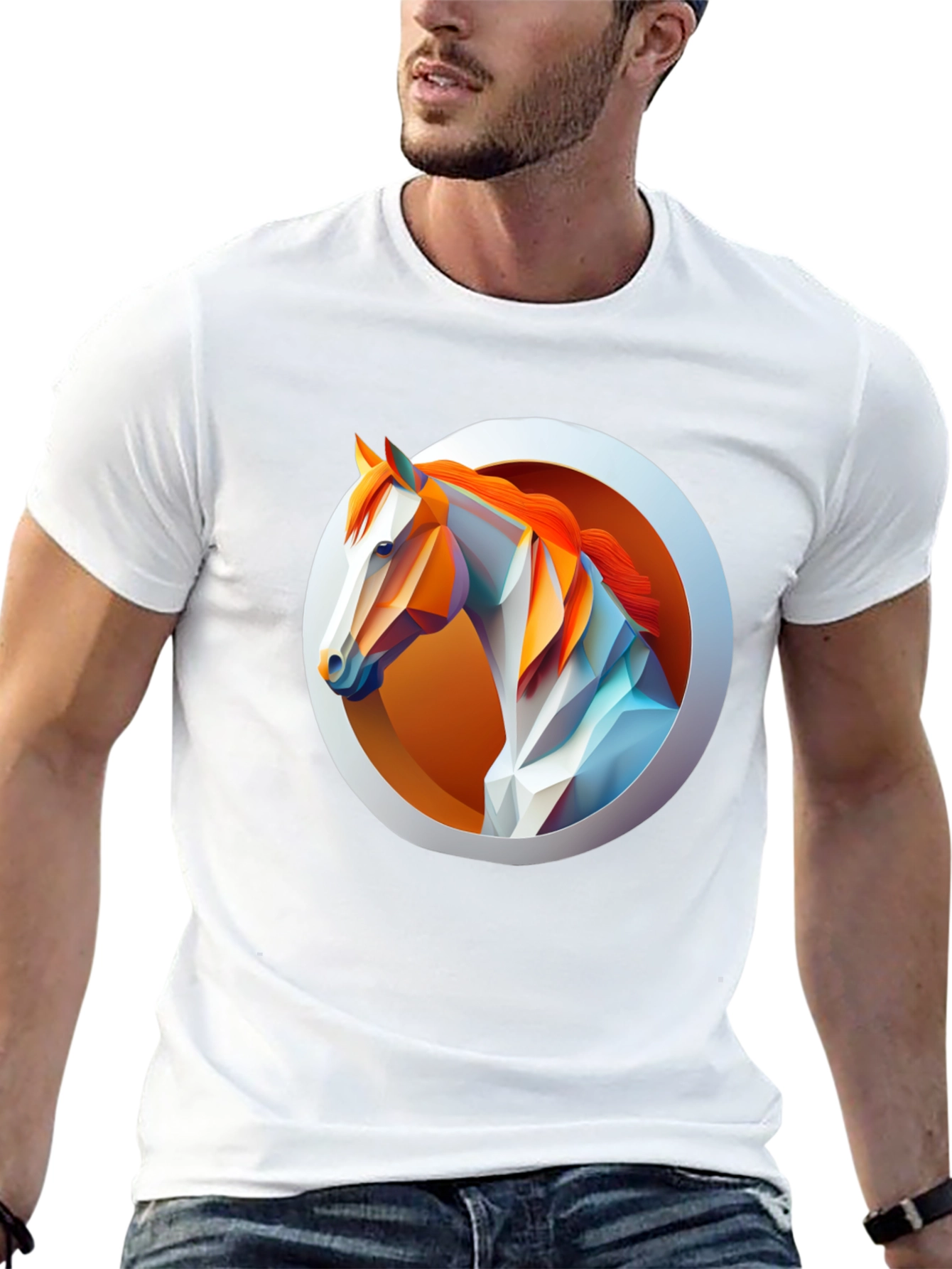 Black Geometric Horse Graphic Tee - Men's Black T-Shirt view 13